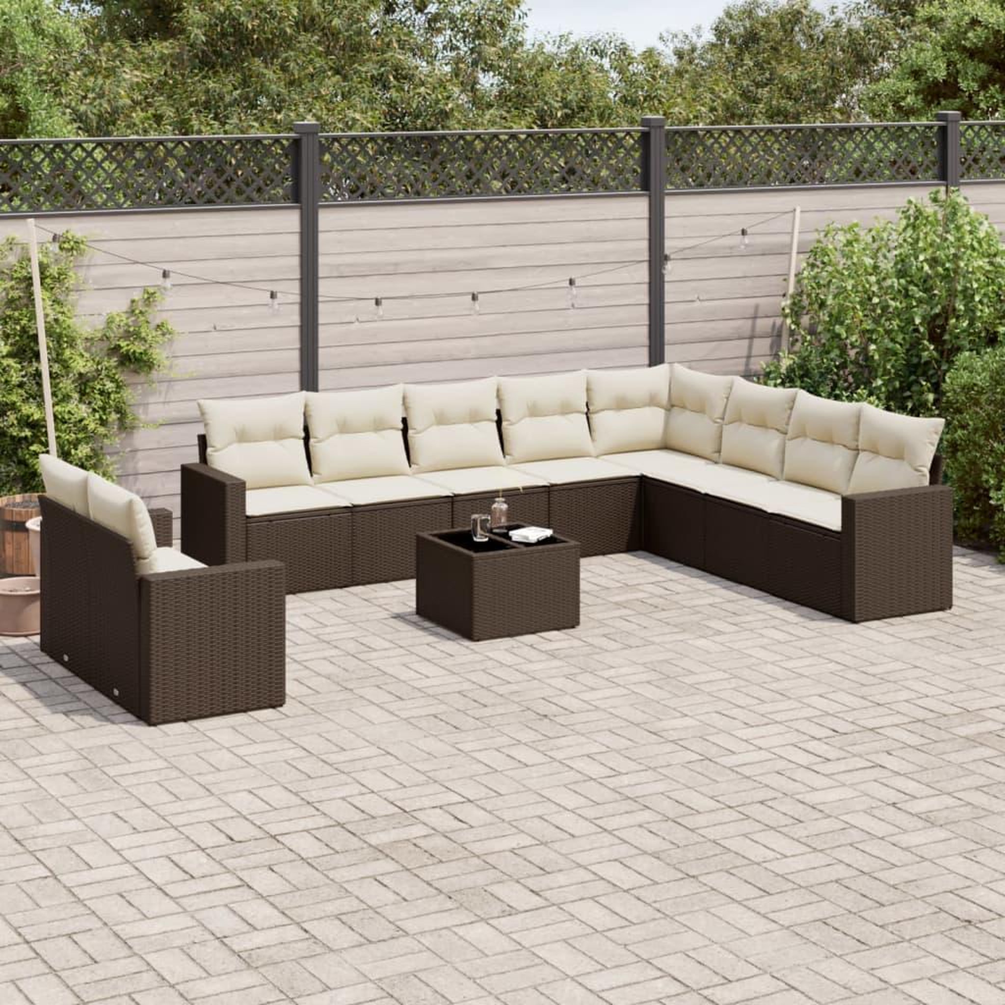 VIDAXL Salon de jardin et coussins 11 pcs marron resine tressee