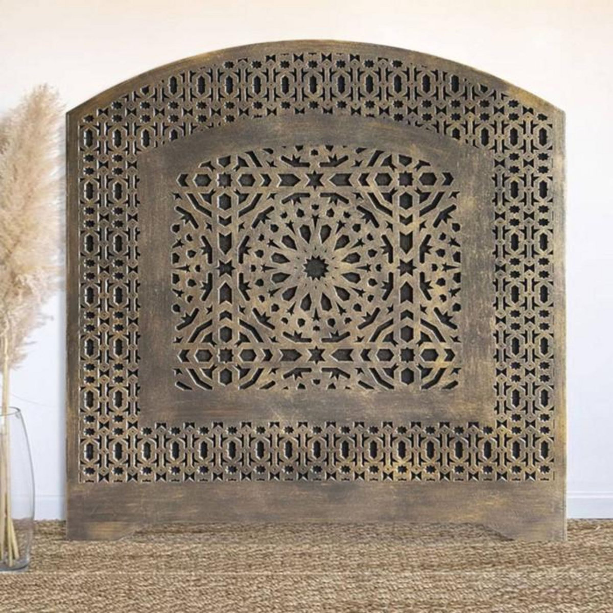 Paris Prix Tête de Lit Orientale en Bois  Sculpté  124cm Bronze