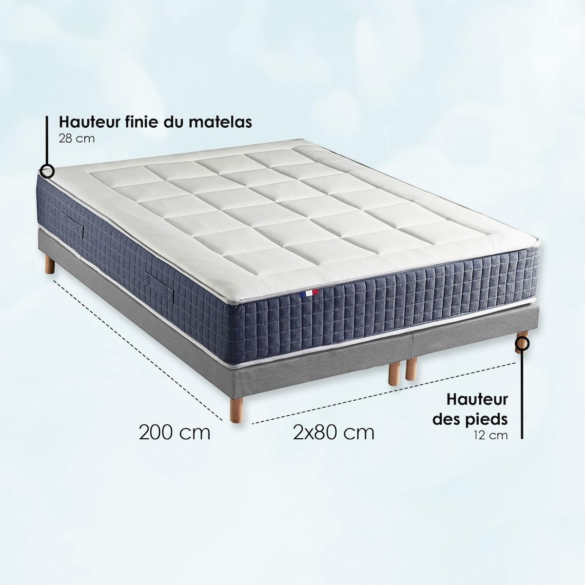 IDLITERIE Ensemble matelas ressort 7 zones KING STYLE, mémoire de forme, sommier, couette, oreillers