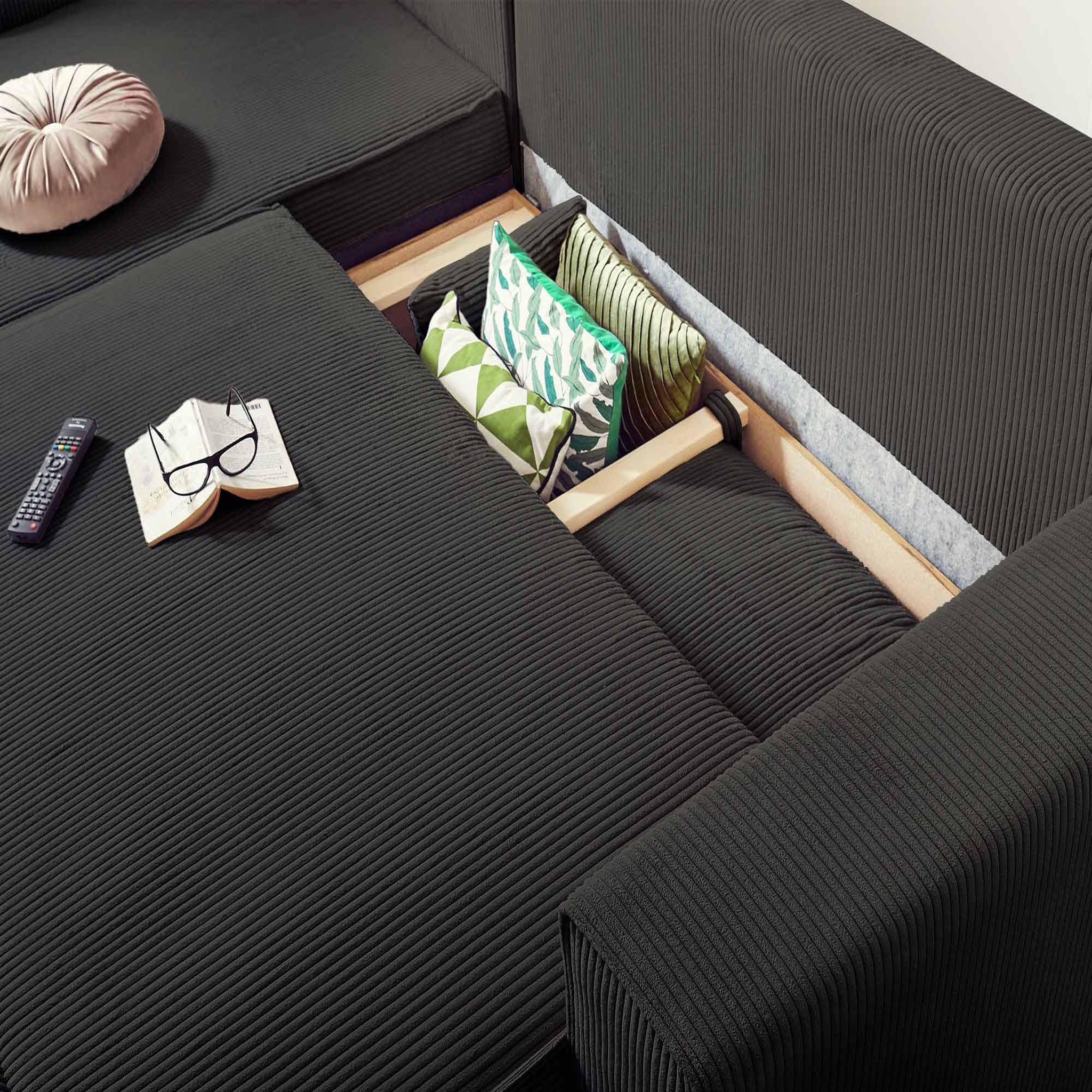 Voir la diapositive 3 : BEST MOBILIER Dellia - canapé d'angle réversible convertible - avec coffre - en velours côtelé - 4 places