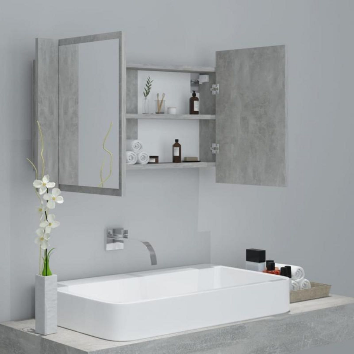 VIDAXL Armoire de salle de bain à miroir LED Gris béton Acrylique