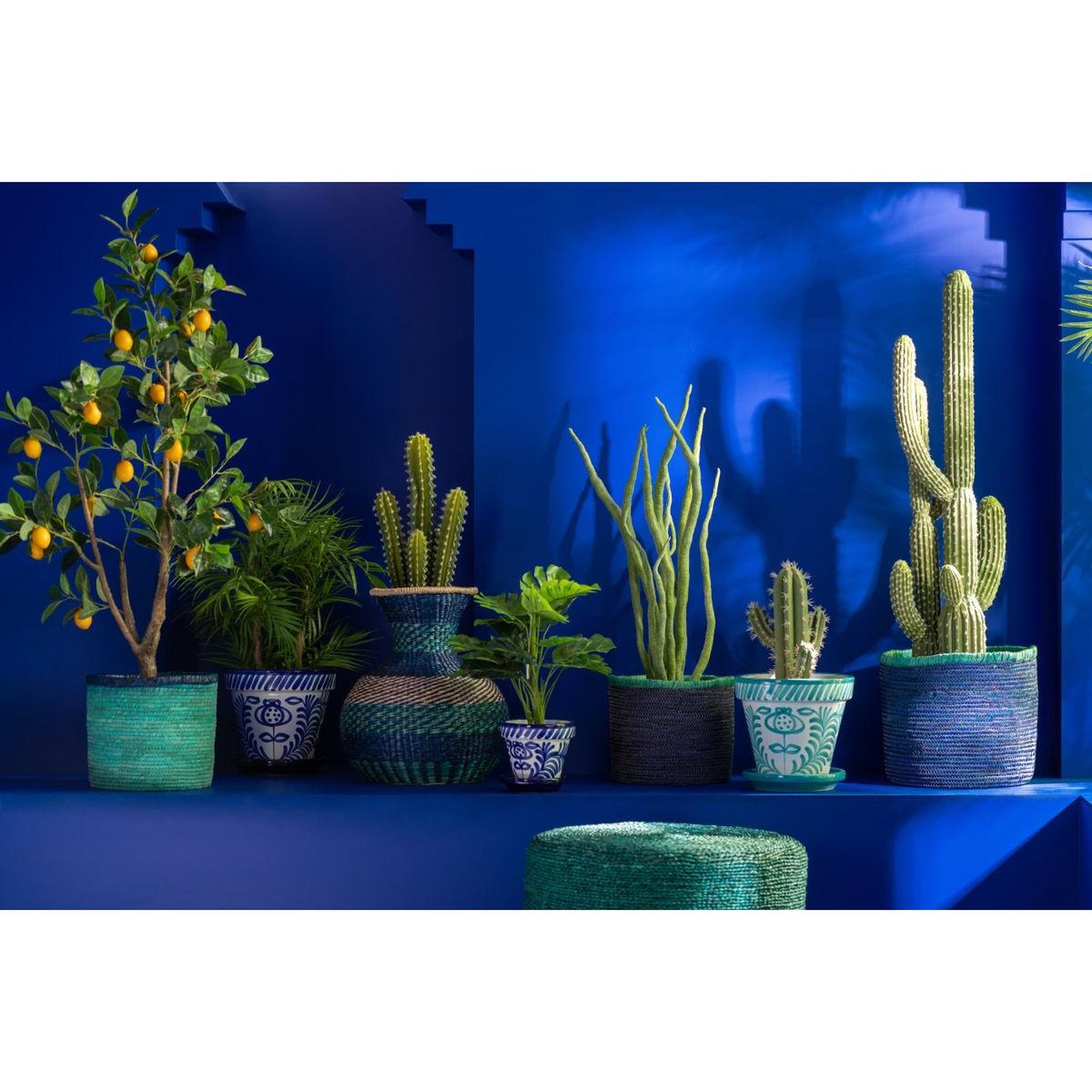 Voir la diapositive 5 : J-LINE Pot avec soucoupe en céramique  granada  21cm bleu cobalt