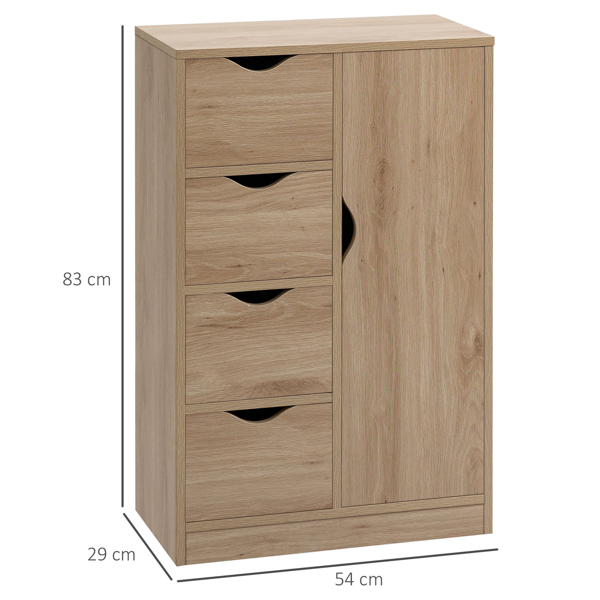 Voir la diapositive 3 : HOMCOM Meuble de rangement moderne 1 porte 4 tiroirs - panneaux particules aspect chêne clair