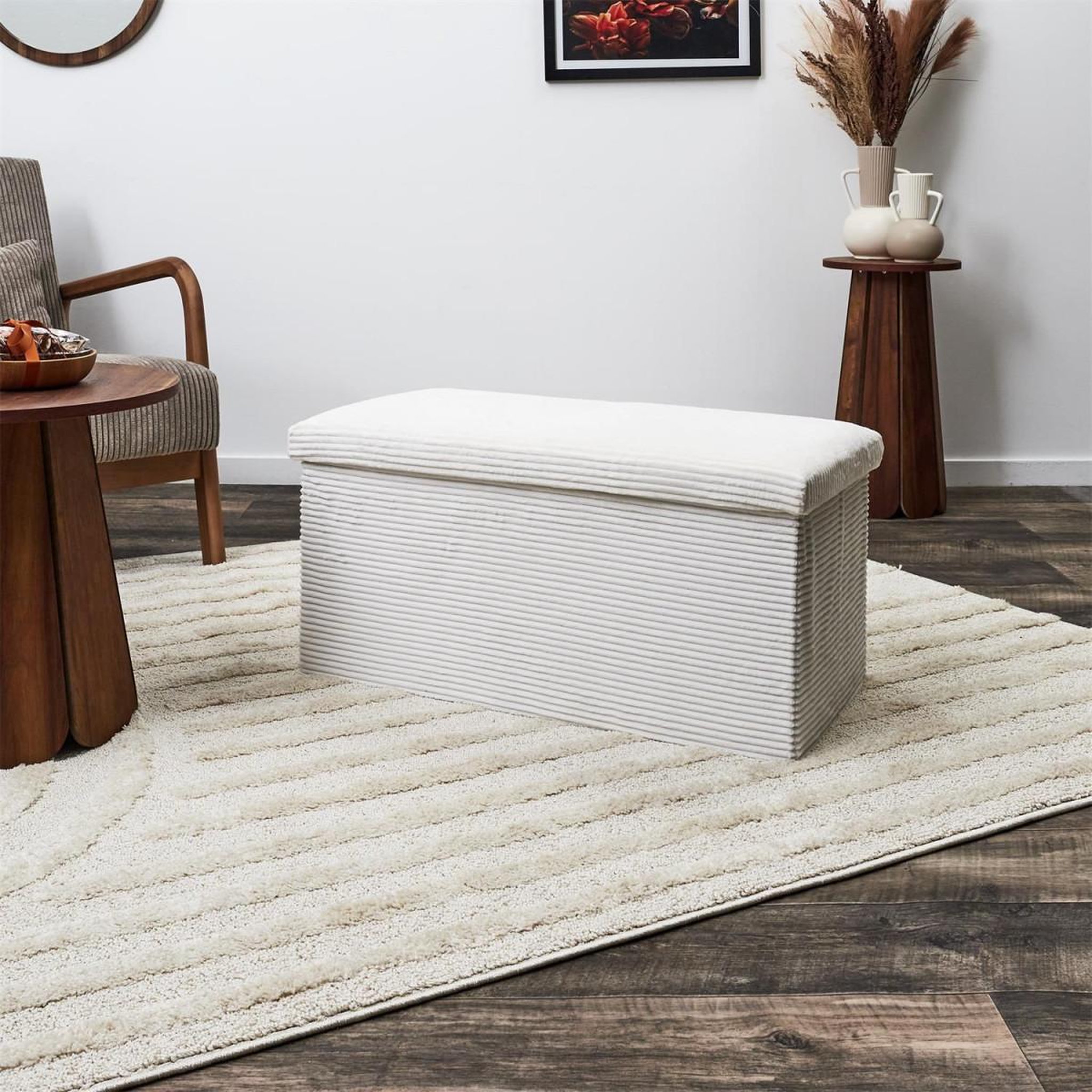 Voir la diapositive 6 : The Home Deco Factory Banc coffre pliable côtelé  scott  76cm beige