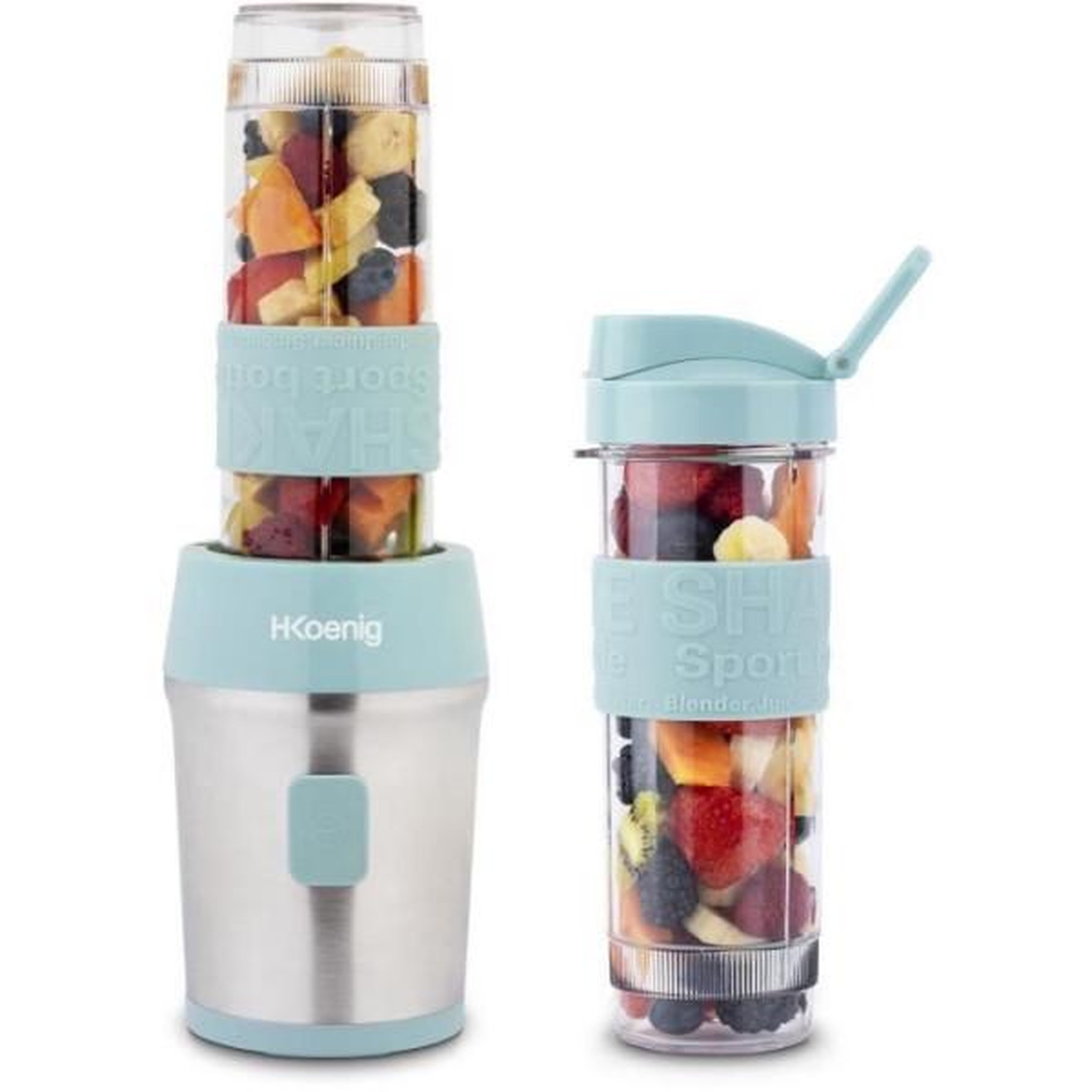 HKOENIG Blender Mini  - H.KoeNIG - SMOO16 - 300 W - 570 mL - Bleu pastel - 2 gourdes incluses - Sans BPA