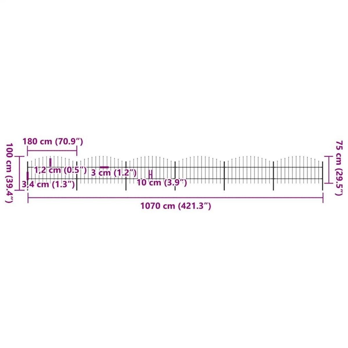 VIDAXL Cloture de jardin avec dessus en forme de lance en acier 1070 x 100 cm Noir