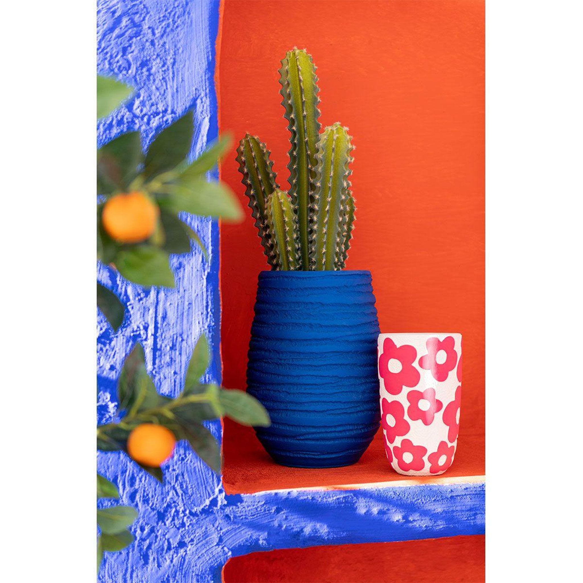 Voir la diapositive 4 : J-LINE Vase en céramique  fiesta  30cm bleu