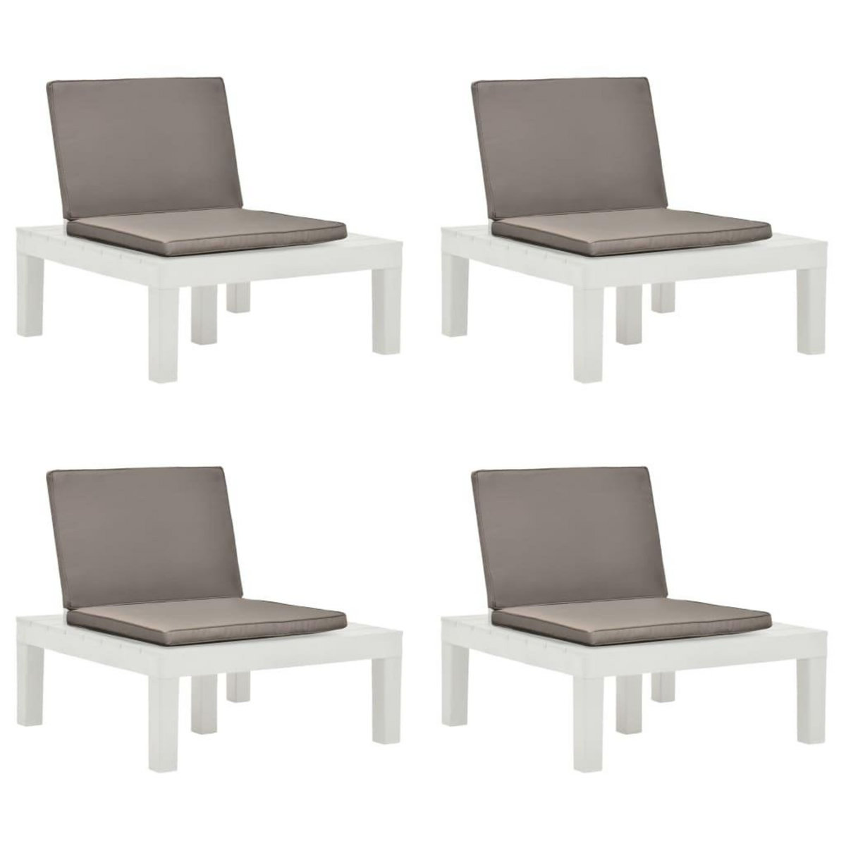 VIDAXL Chaises de salon de jardin et coussins lot de 4 Plastique Blanc