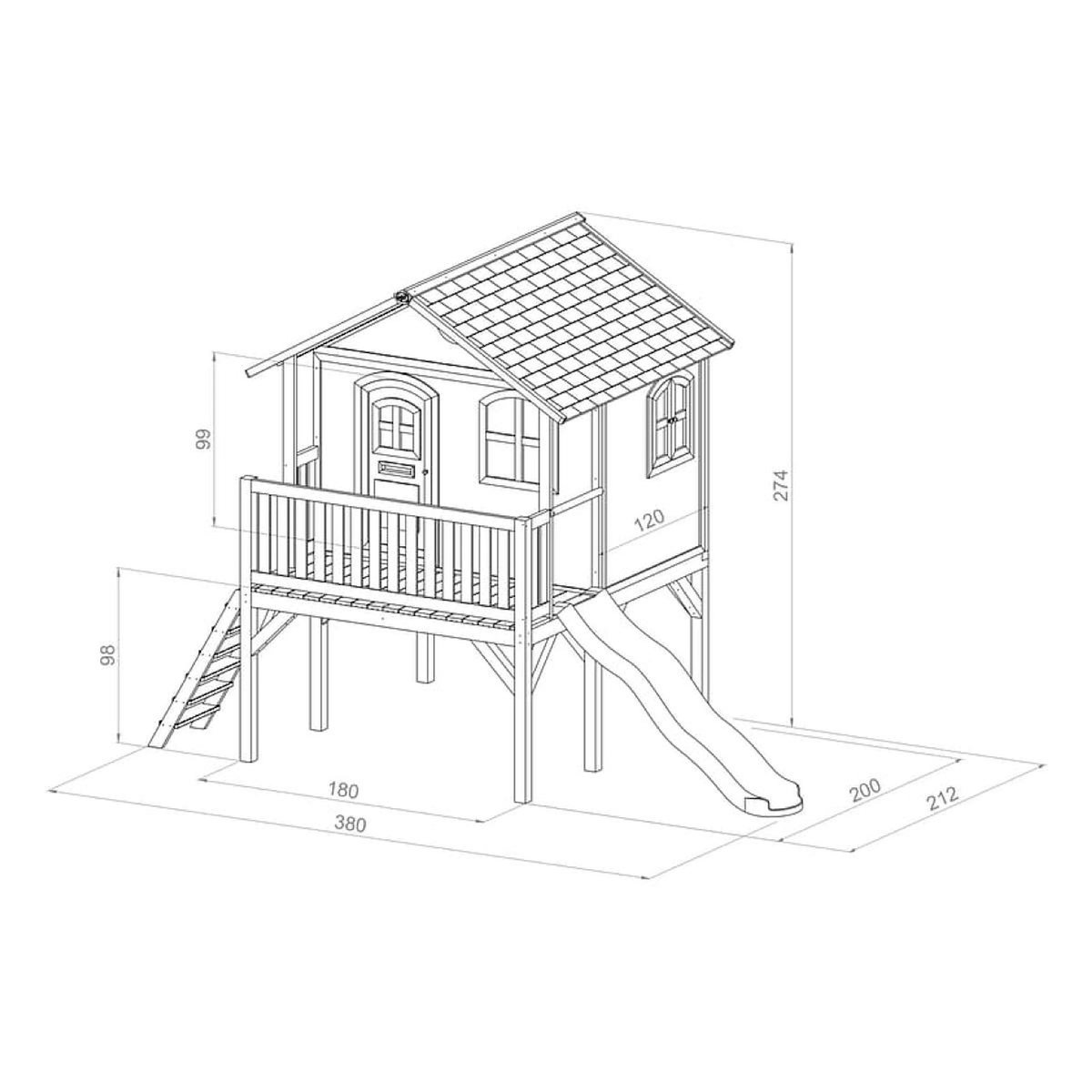 Axi House Maisonnette Laura marron-vert toboggan rouge