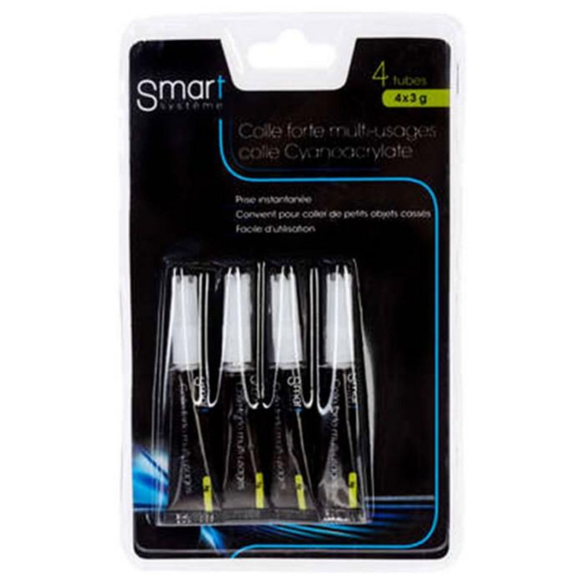 SMART SYSTEM Lot de 4 Colles  Cyanoacrylate  8cm Bleu