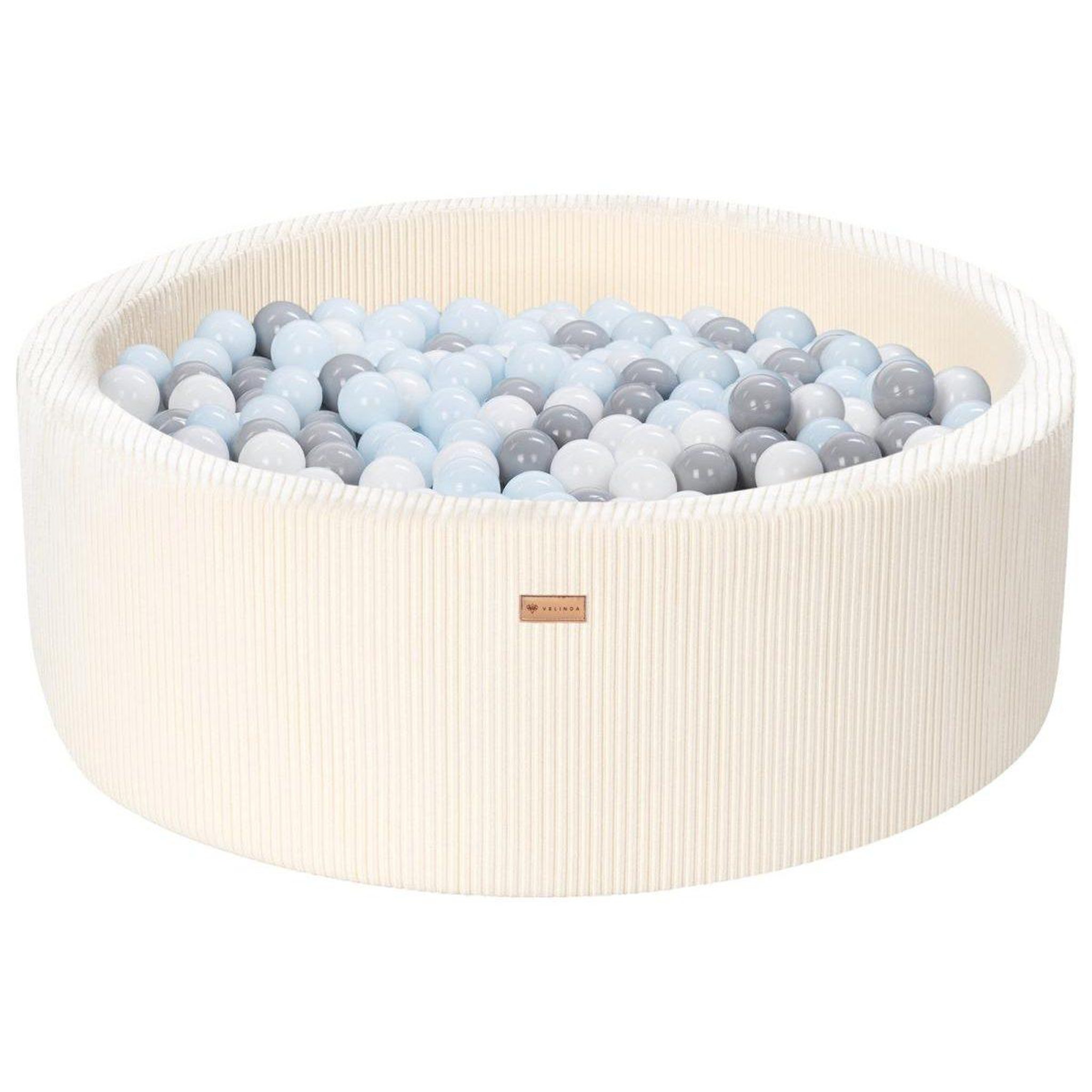 VELINDA Piscine à balles en velours côtelé avec 300 balles, diamètre env. 90 cm — crème