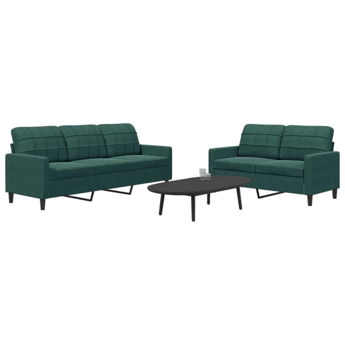 VIDAXL Ensemble de canapes 2 pcs avec coussins Vert fonce Velours