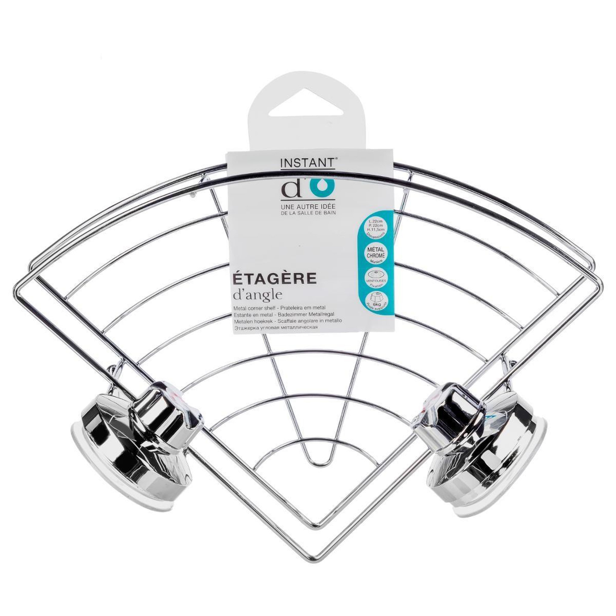 Voir la diapositive 2 : FIVE Etagère d'angle de douche  ventouse  26cm argenté