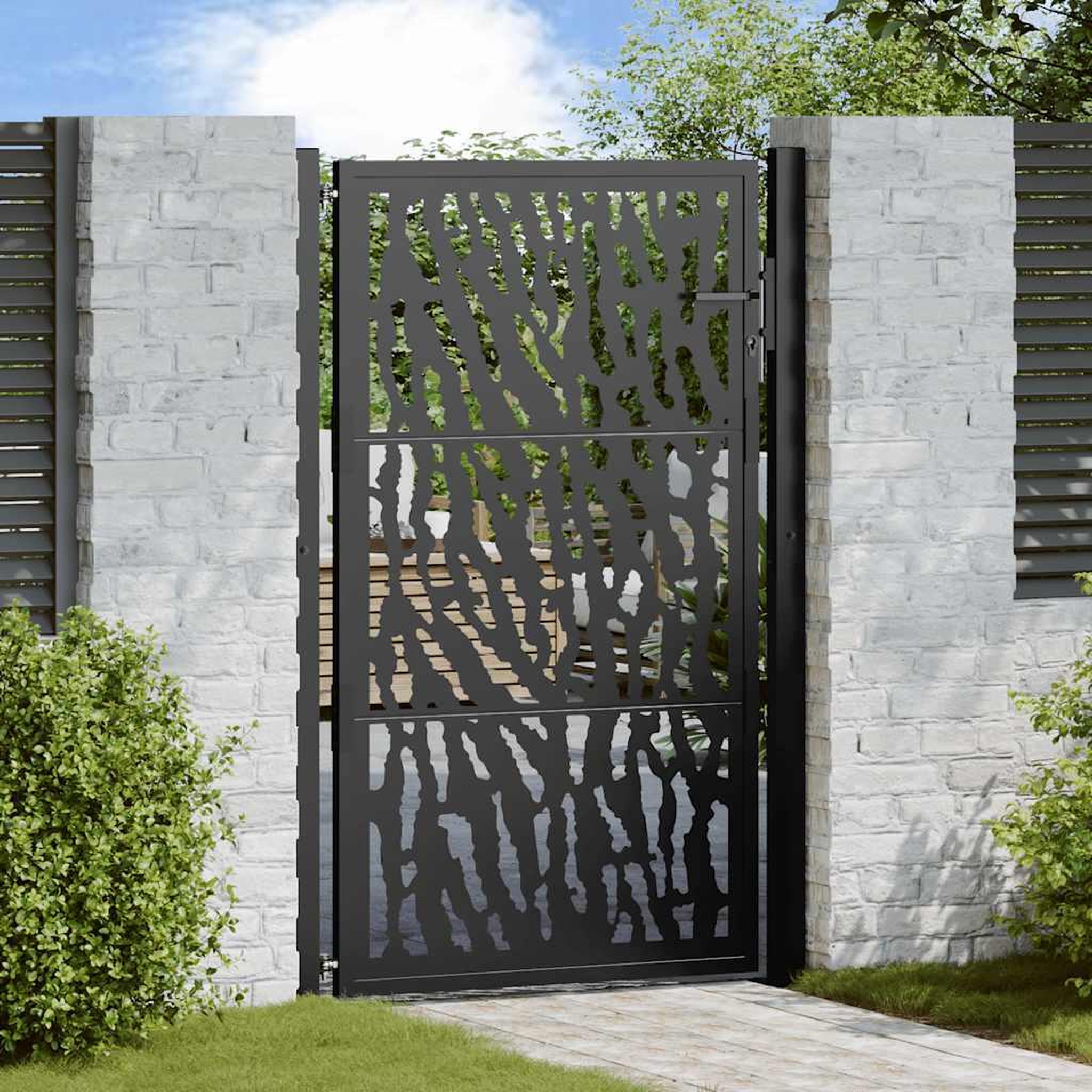 VIDAXL Portail de jardin noir 105x155 cm acier conception de traces