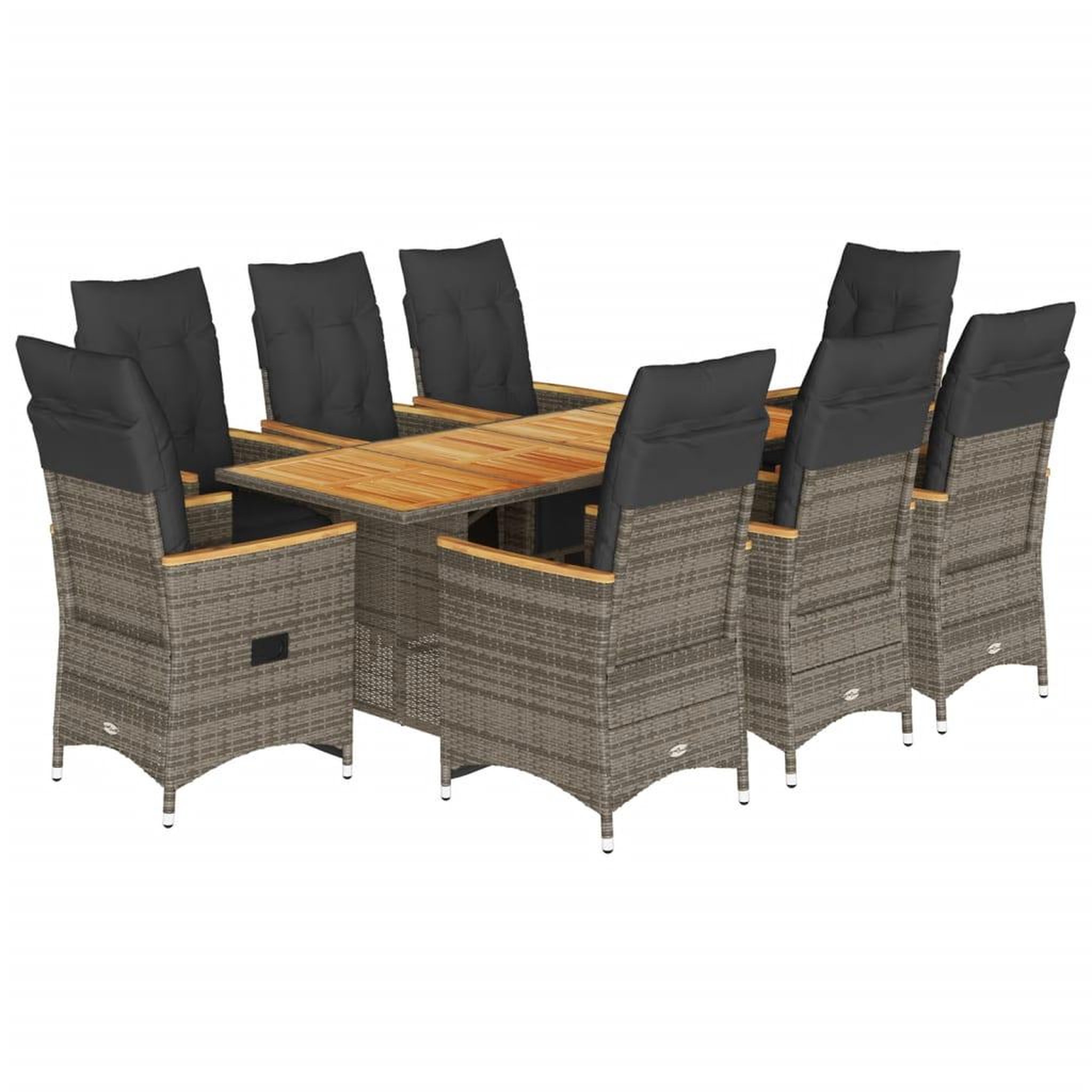Voir la diapositive 2 : VIDAXL Ensemble de bistro de jardin 9 pcs coussins gris poly rotin