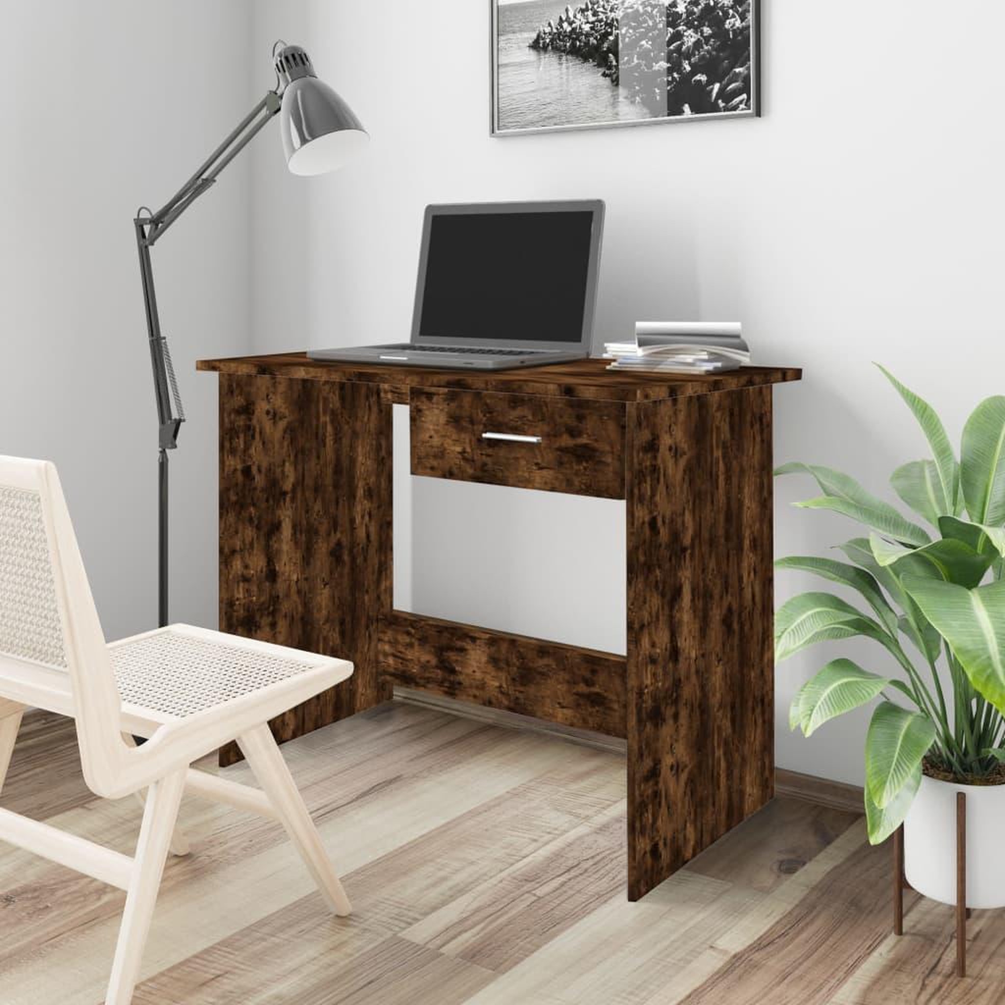 Voir la diapositive 1 : VIDAXL Bureau Chene fume 100x50x76 cm Bois d'ingenierie