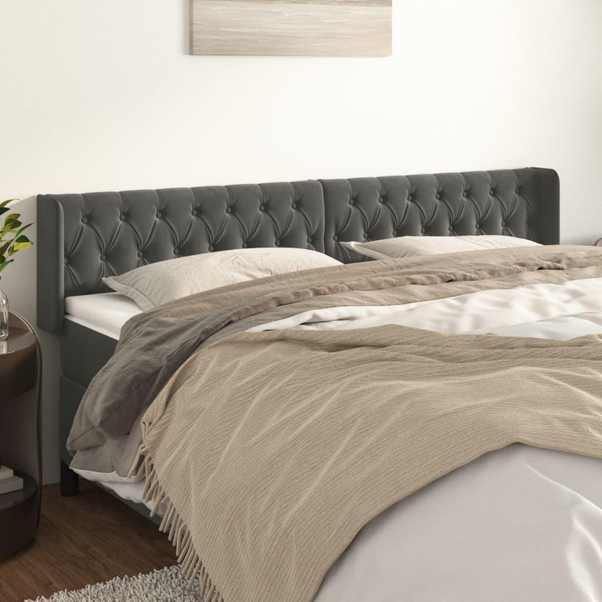 Voir la diapositive 1 : VIDAXL Tete de lit avec oreilles Gris fonce 203x16x78/88 cm Velours