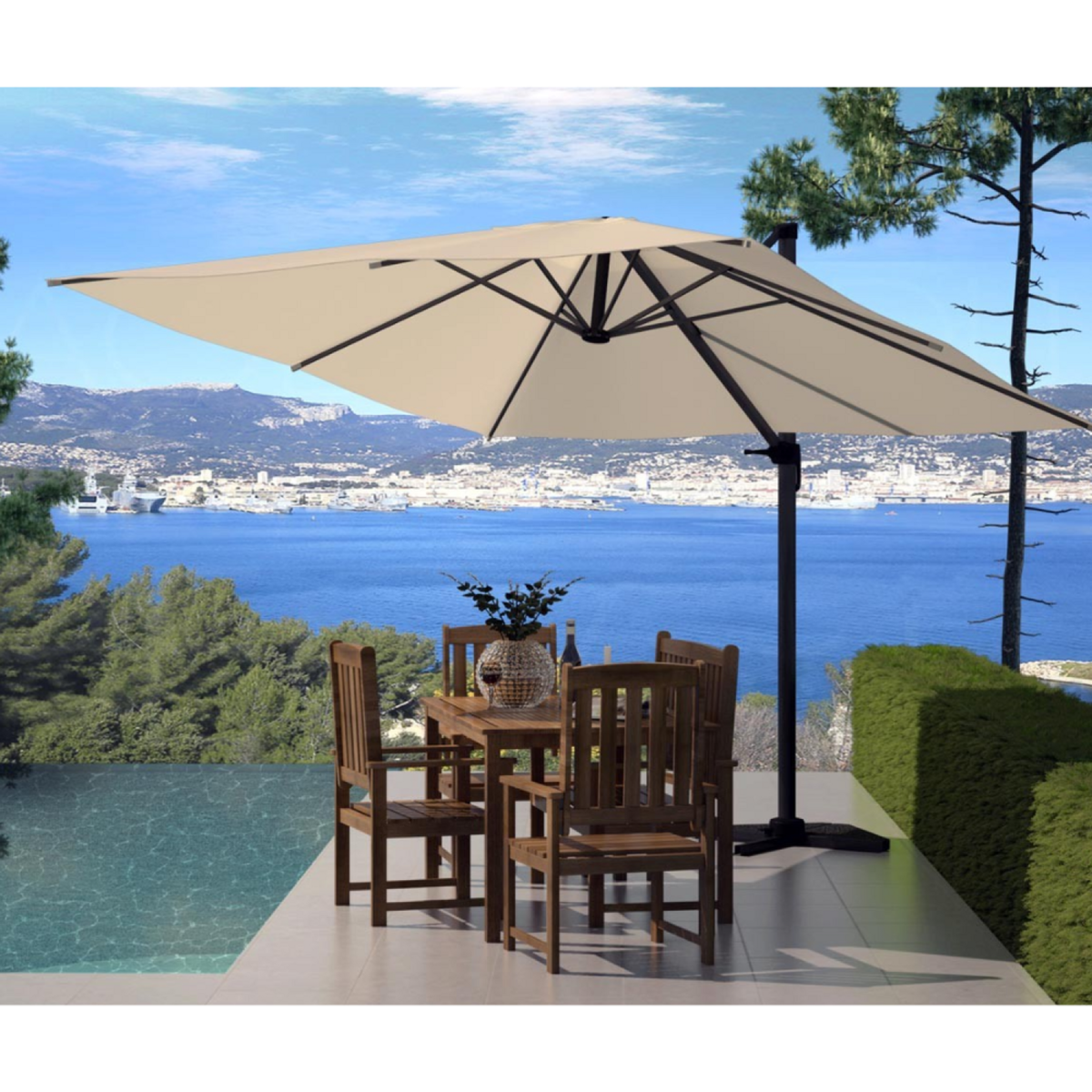 CONCEPT USINE Parasol déporté et rotatif 3 x 3m écru PALATINO