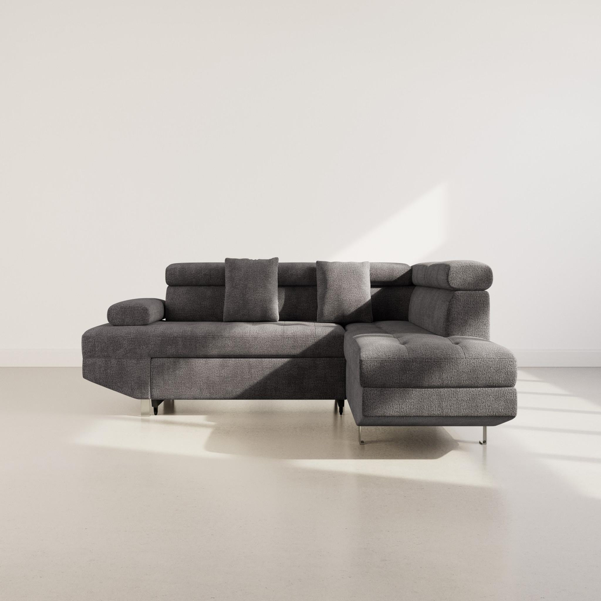 Voir la diapositive 6 : BEST MOBILIER Margaux - canapé d'angle droit 5 places convertible avec coffre et têtières réglables en velours texturé
