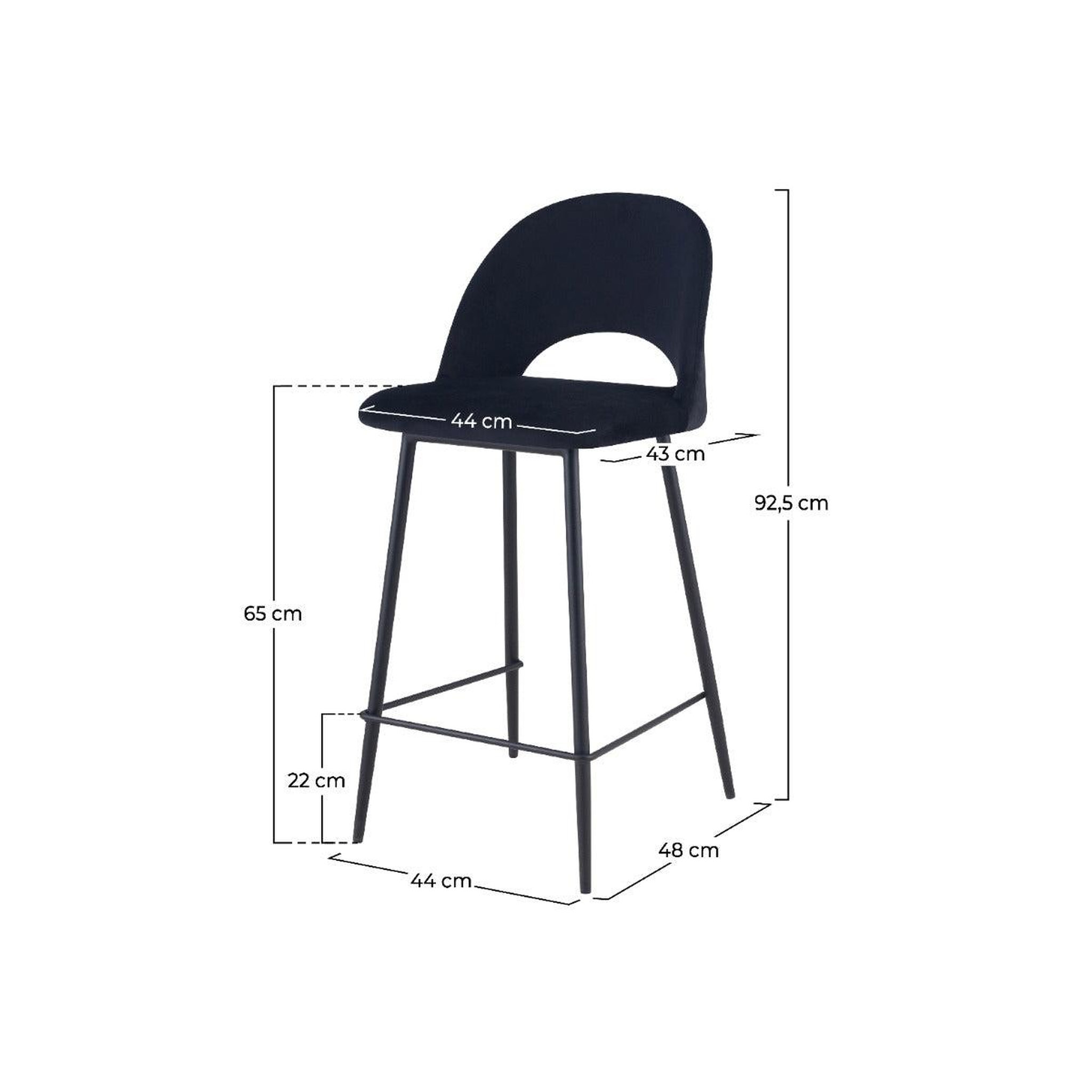 Voir la diapositive 4 : MAISON PAVANE Lot de 2 chaises pour îlot central 65 cm en velours noir-pénélope