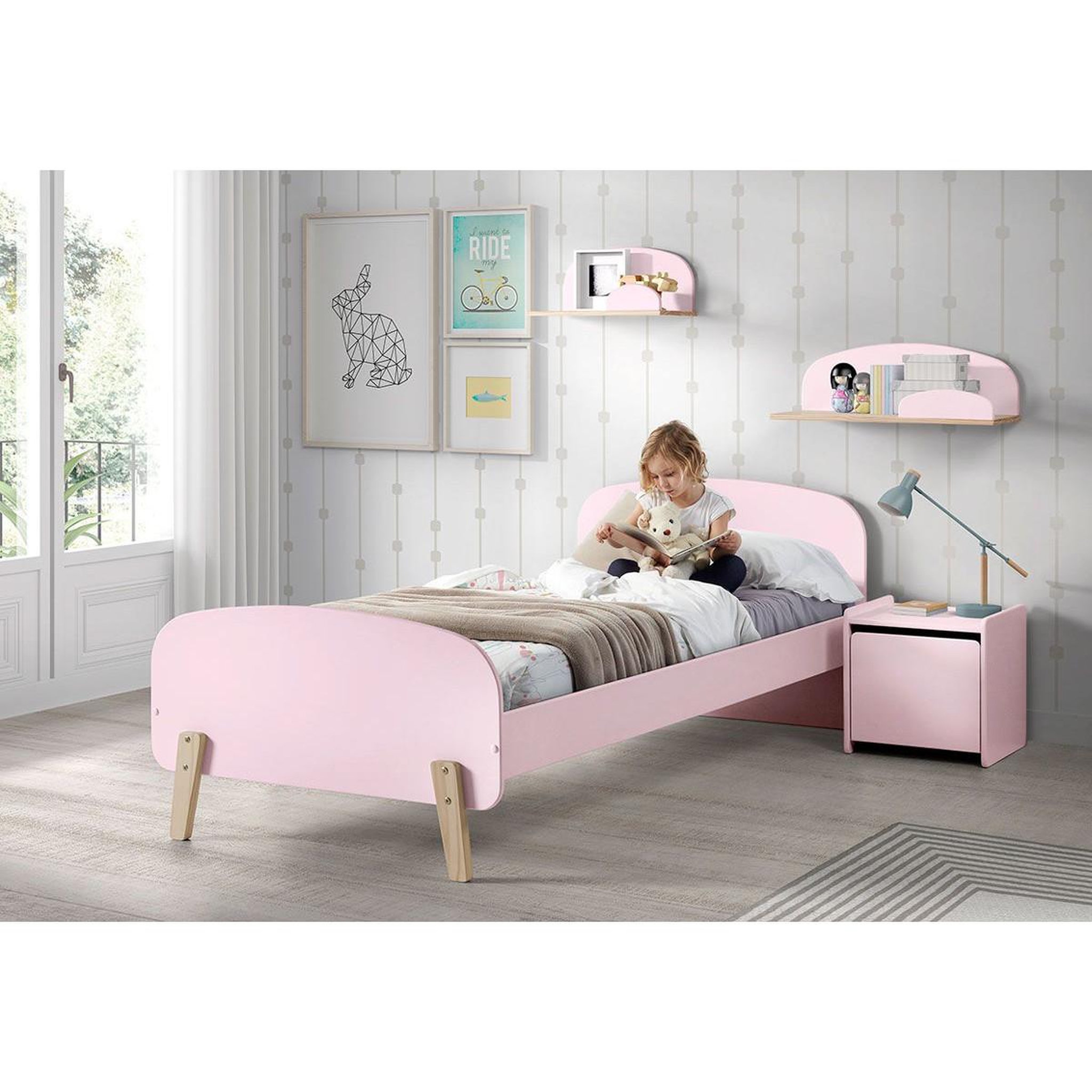 Voir la diapositive 4 : Paris Prix Pack - lit enfant & chevet  kiddy  90x200cm rose