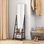 Voir la diapositive 2 : HOMCOM Miroir sur pied rectangulaire avec roulettes angle réglable 2 étagères dim. 42L x 37l x 155H cm verre bois rustique noir