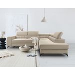 BEST MOBILIER Aneta - canapé d'angle droit 5 places - convertible avec coffre et têtières - en velours. Coloris disponibles : Marron, Gris, Beige, Vert, Orange, Noir