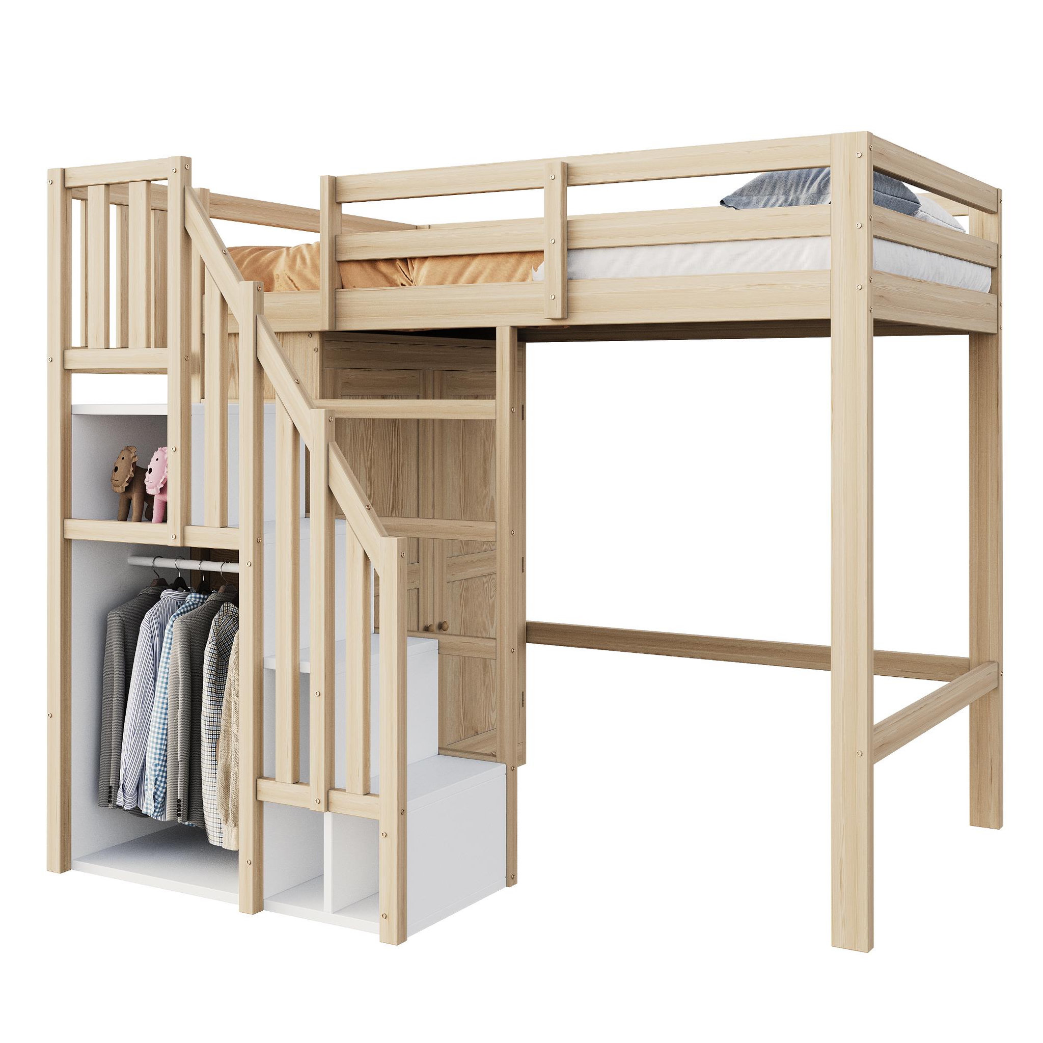 MERAX Lit mezzanine 90x200 cm coloris naturel+blanc bois massif