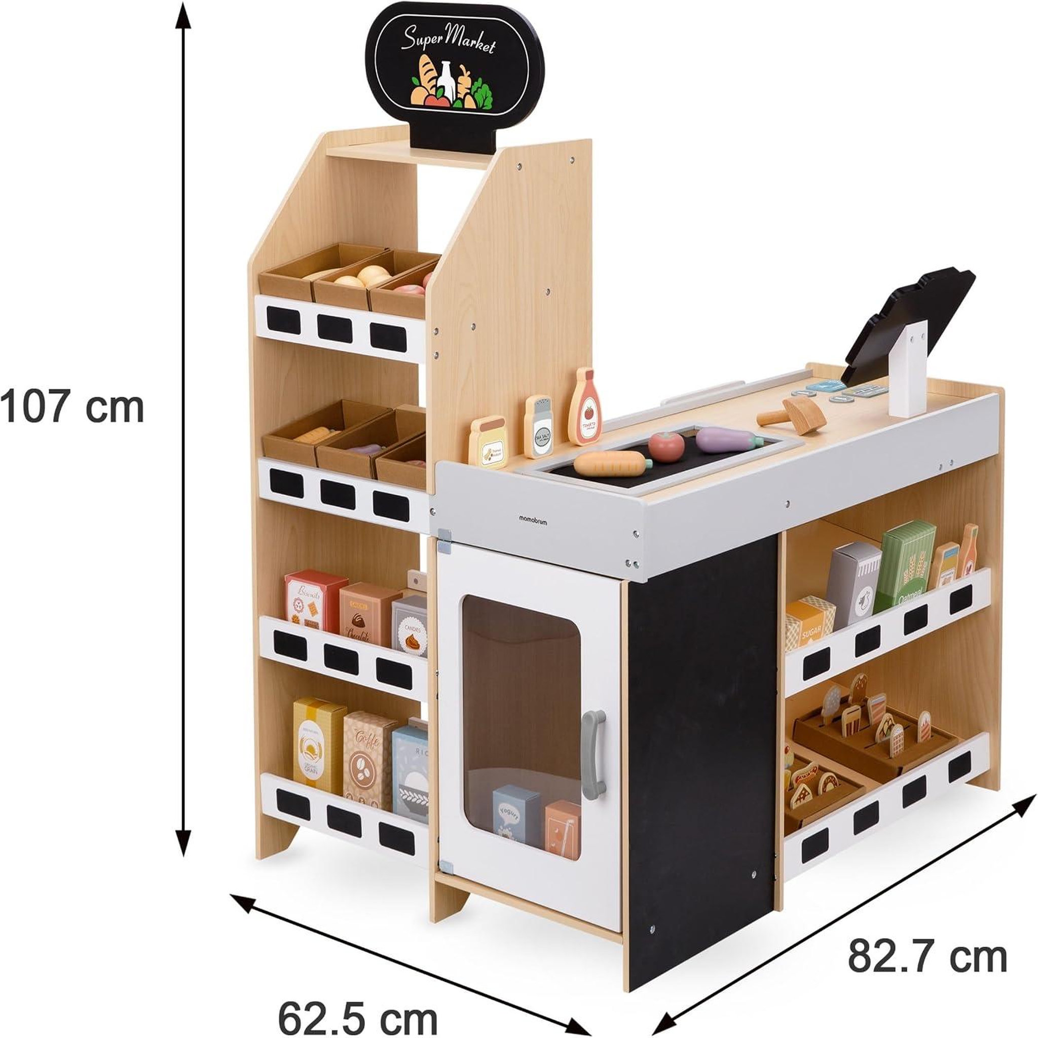 Voir la diapositive 3 : MAMABRUM Marchande en Bois Stand de Jeu Éducatif pour Enfants avec Accessoires, Fruits & Légumes