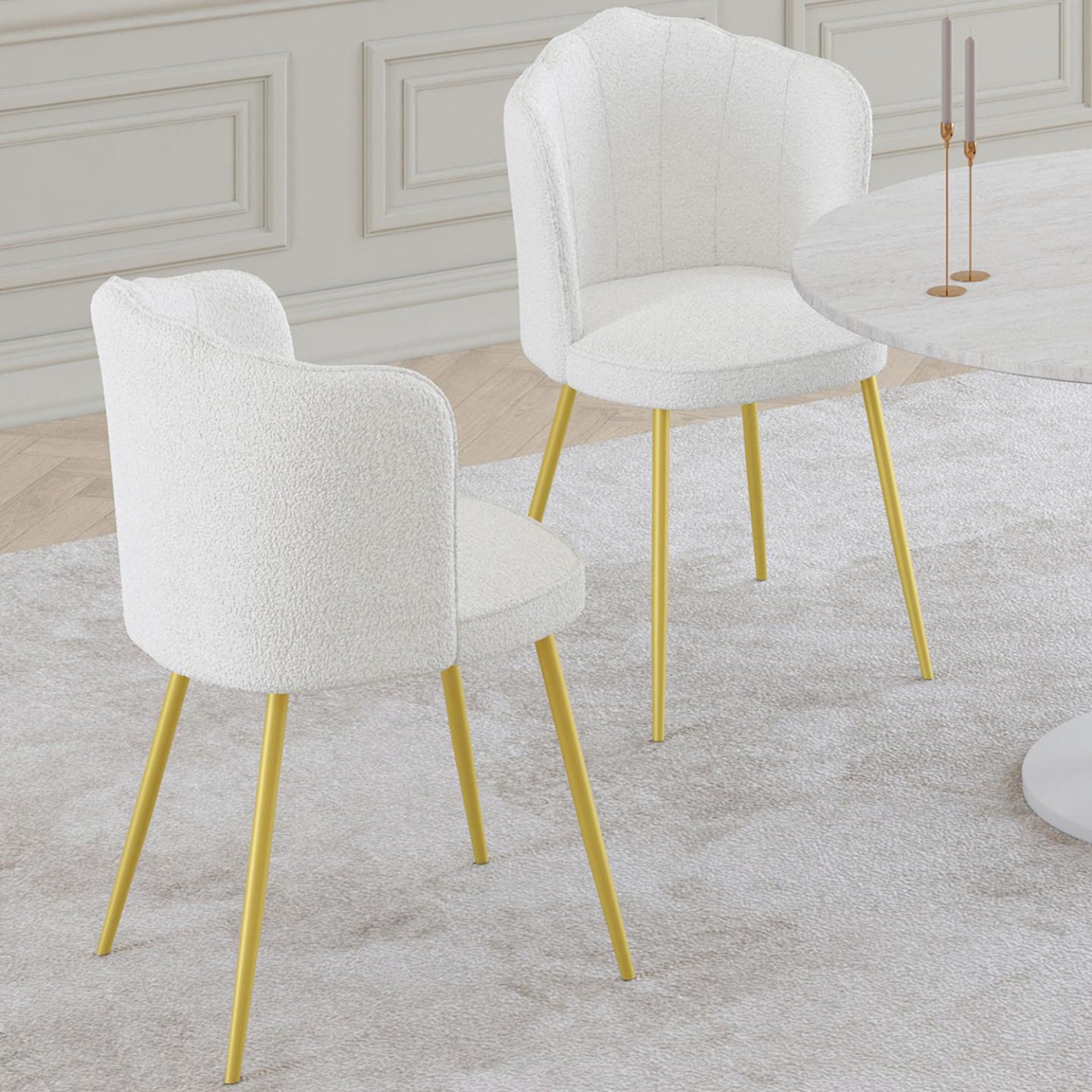 Voir la diapositive 2 : ID MARKET Lot de 2 chaises coquillage adelaide bouclette blanche pieds dorés