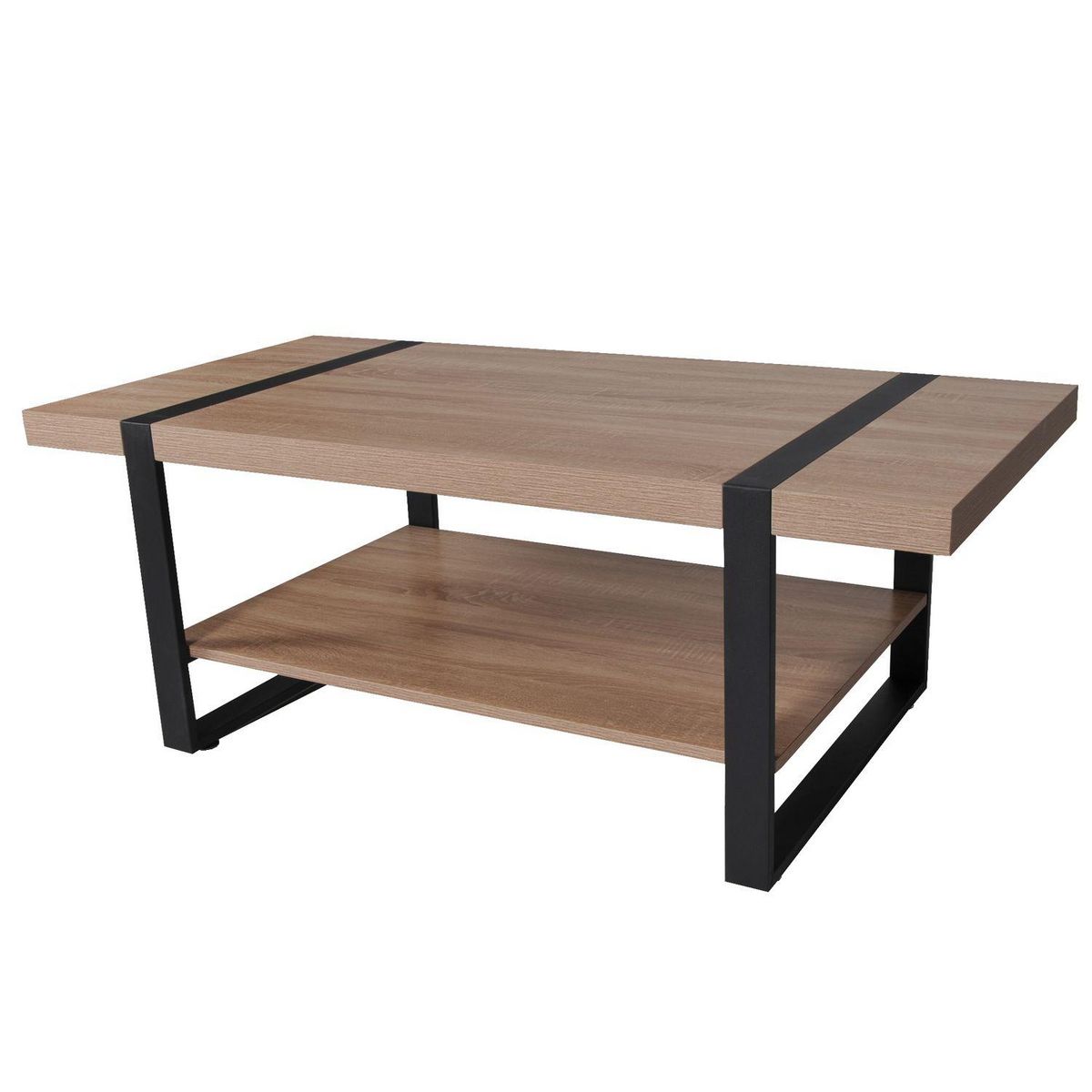 Table basse L120cm chêne blanchi et métal noir PROVIDENCE
