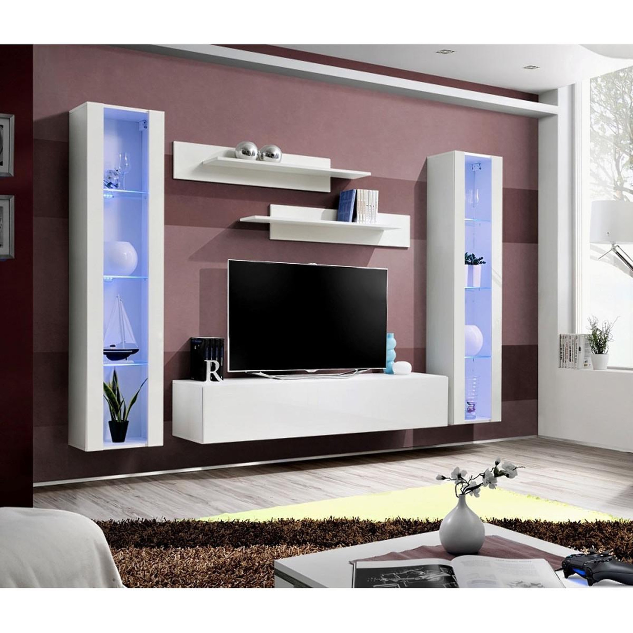 Voir la diapositive 4 : Paris Prix Ensemble meuble tv mural  fly a2  260cm blanc