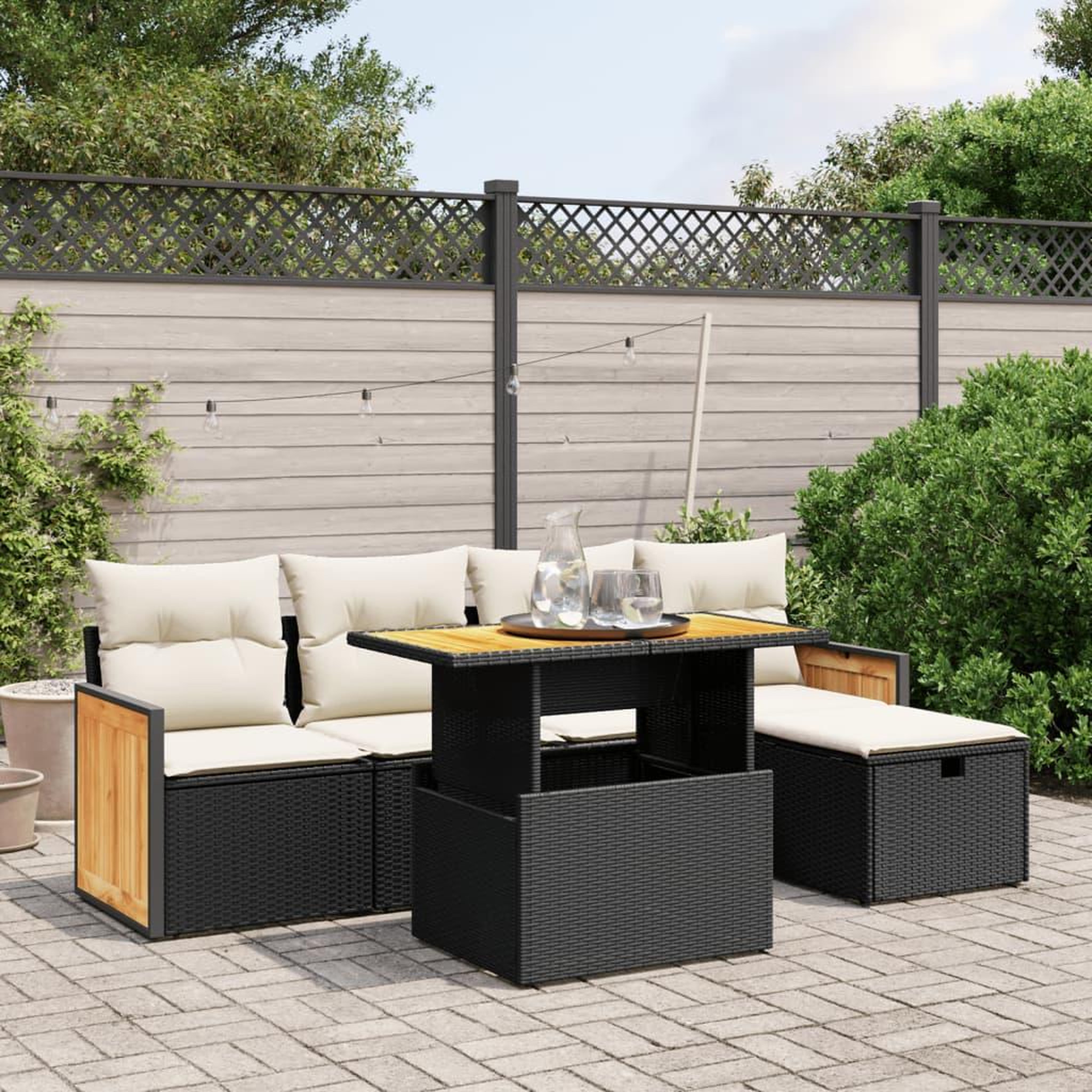 VIDAXL Salon de jardin 6 pcs avec coussins noir resine tressee