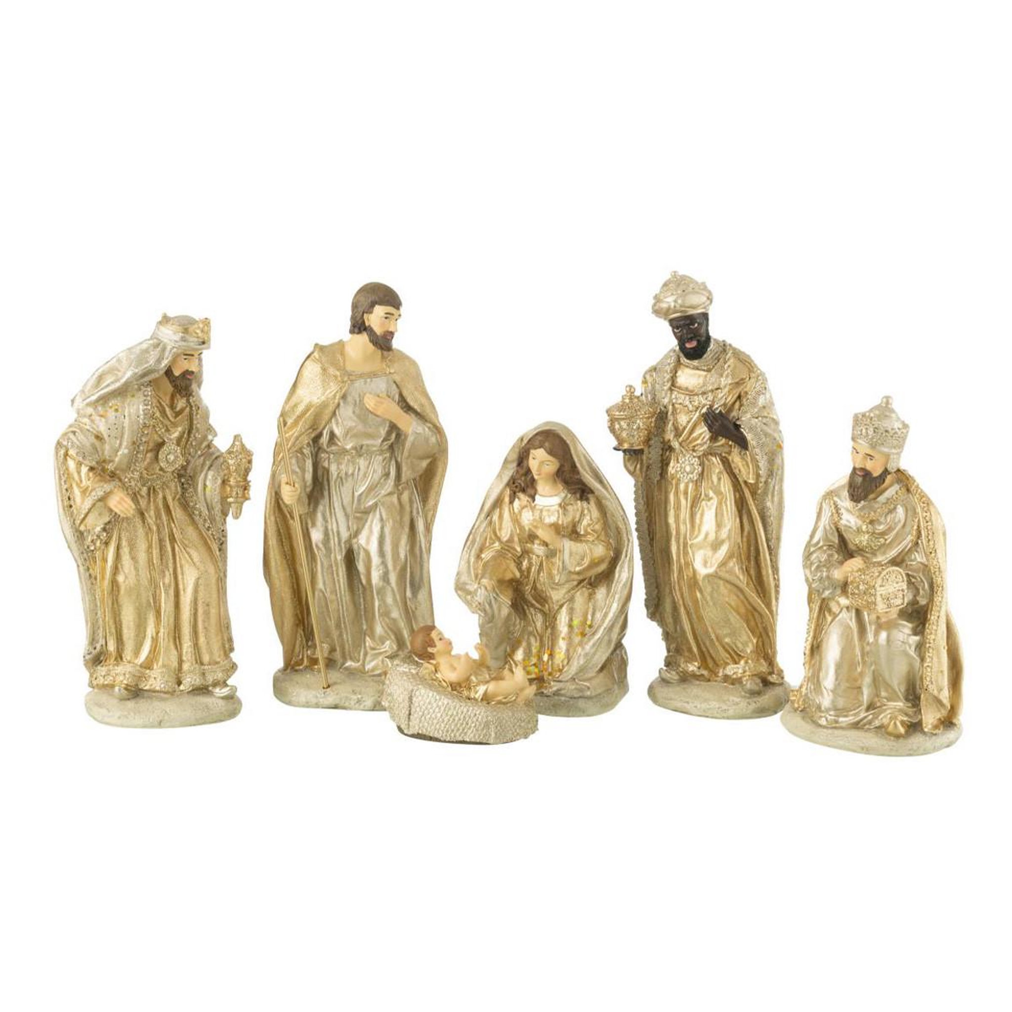 J-LINE Crèche de noël design  6 santons  30cm or