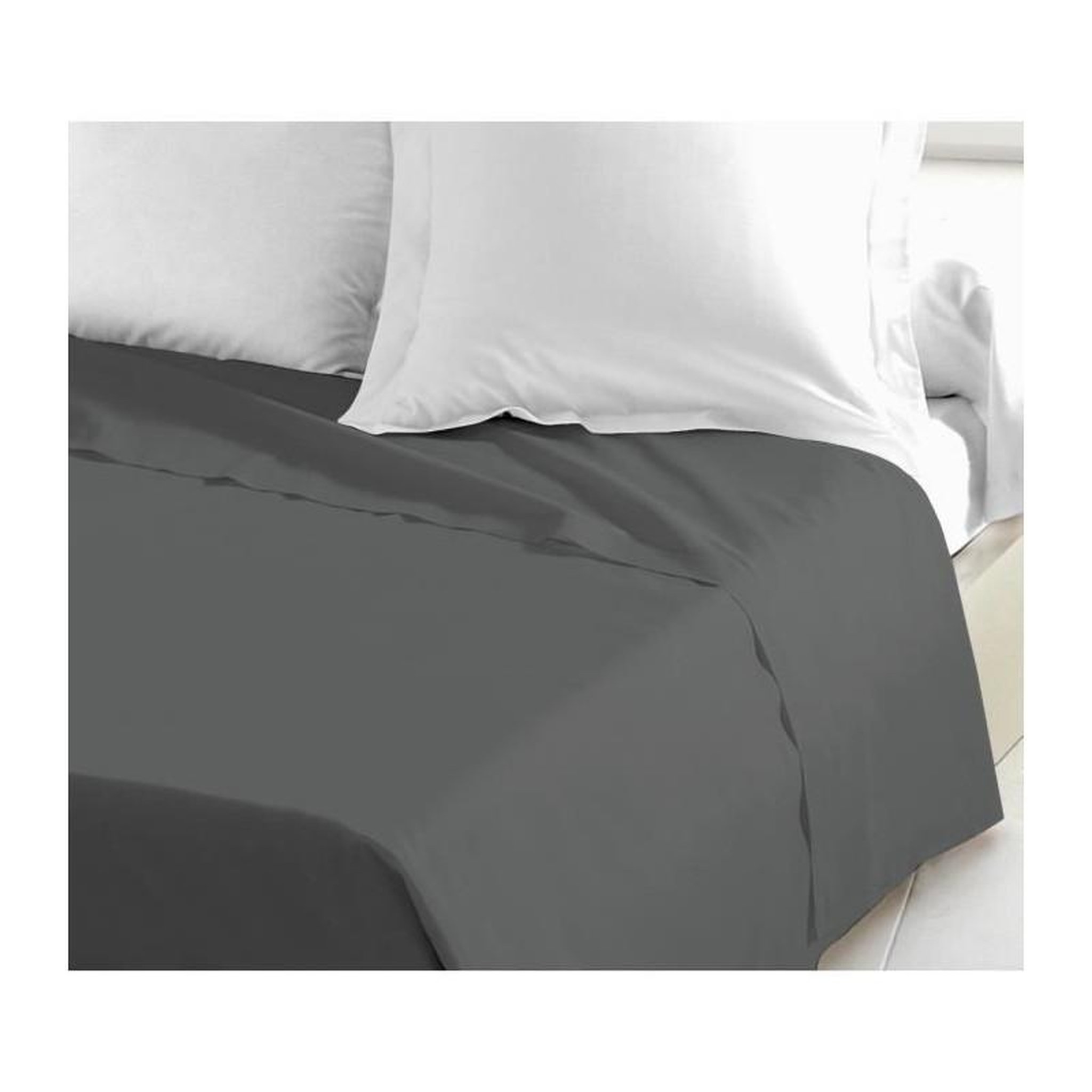 LOVELY HOME LOVELY HOME Drap Plat 100% coton 180x290 cm gris fonce