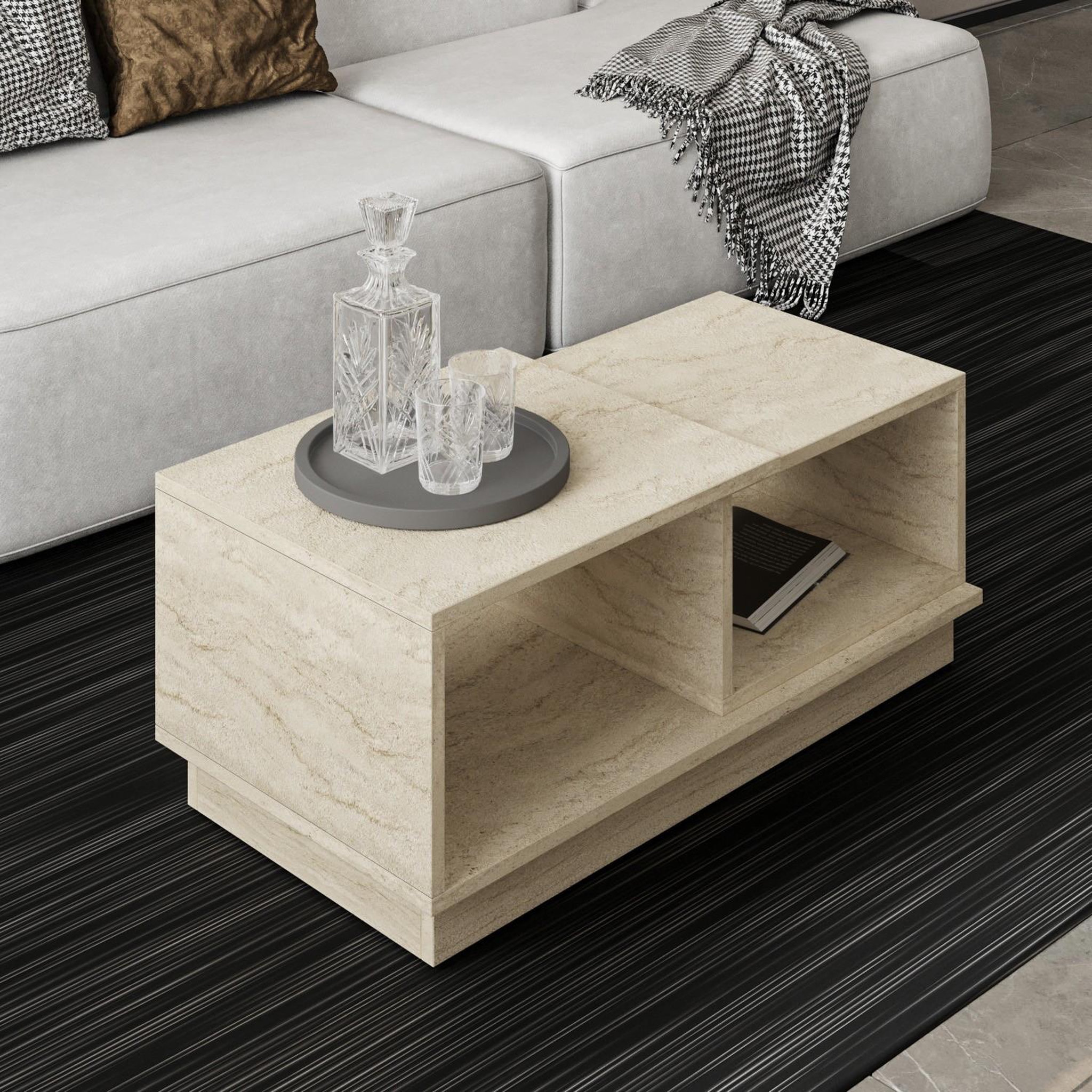 Voir la diapositive 3 : Habitat et Jardin Table basse en bois  Consept  - 90 x 45 x 36 cm - Travertin