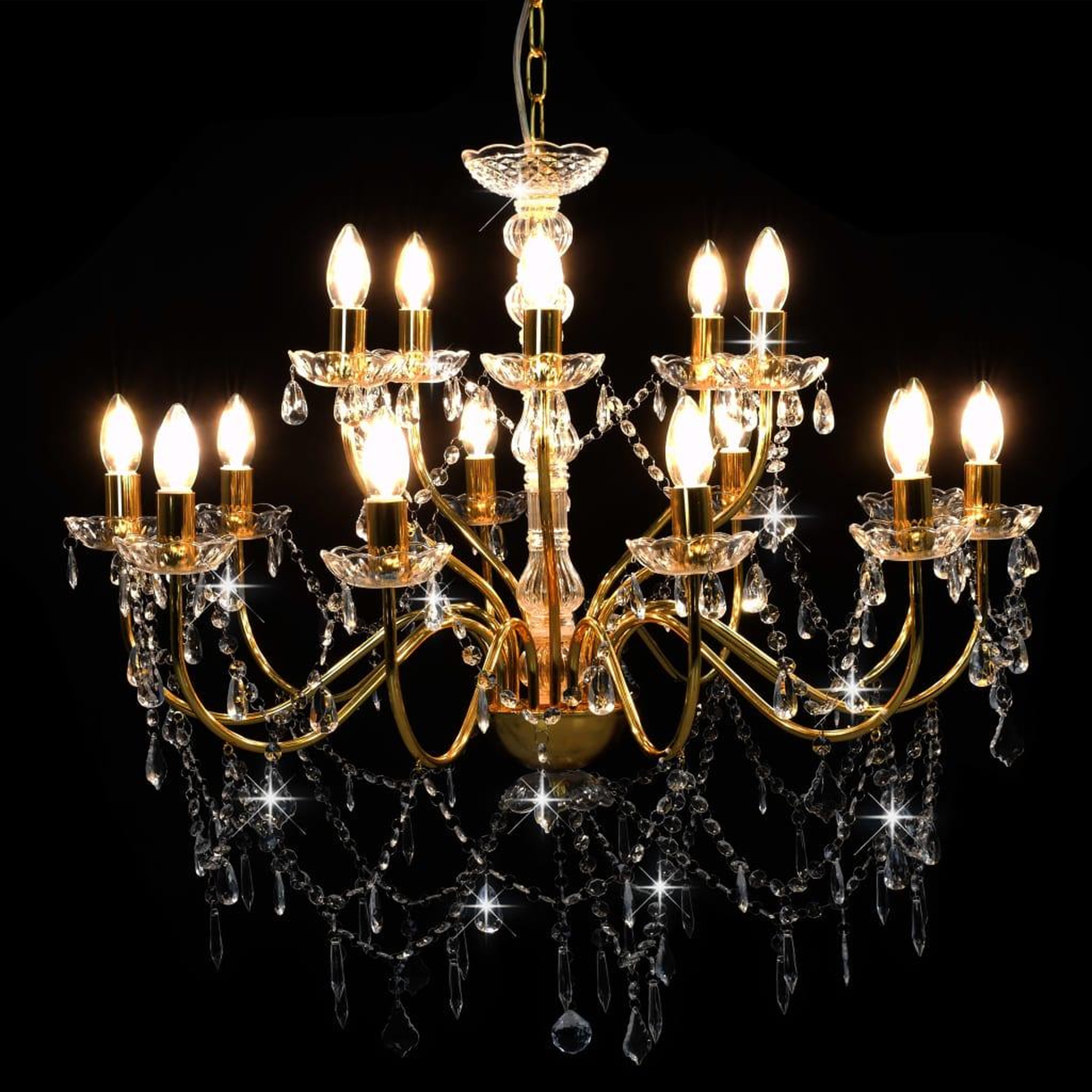 Voir la diapositive 3 : VIDAXL Lustre 2 couches Dore 15 ampoules E14