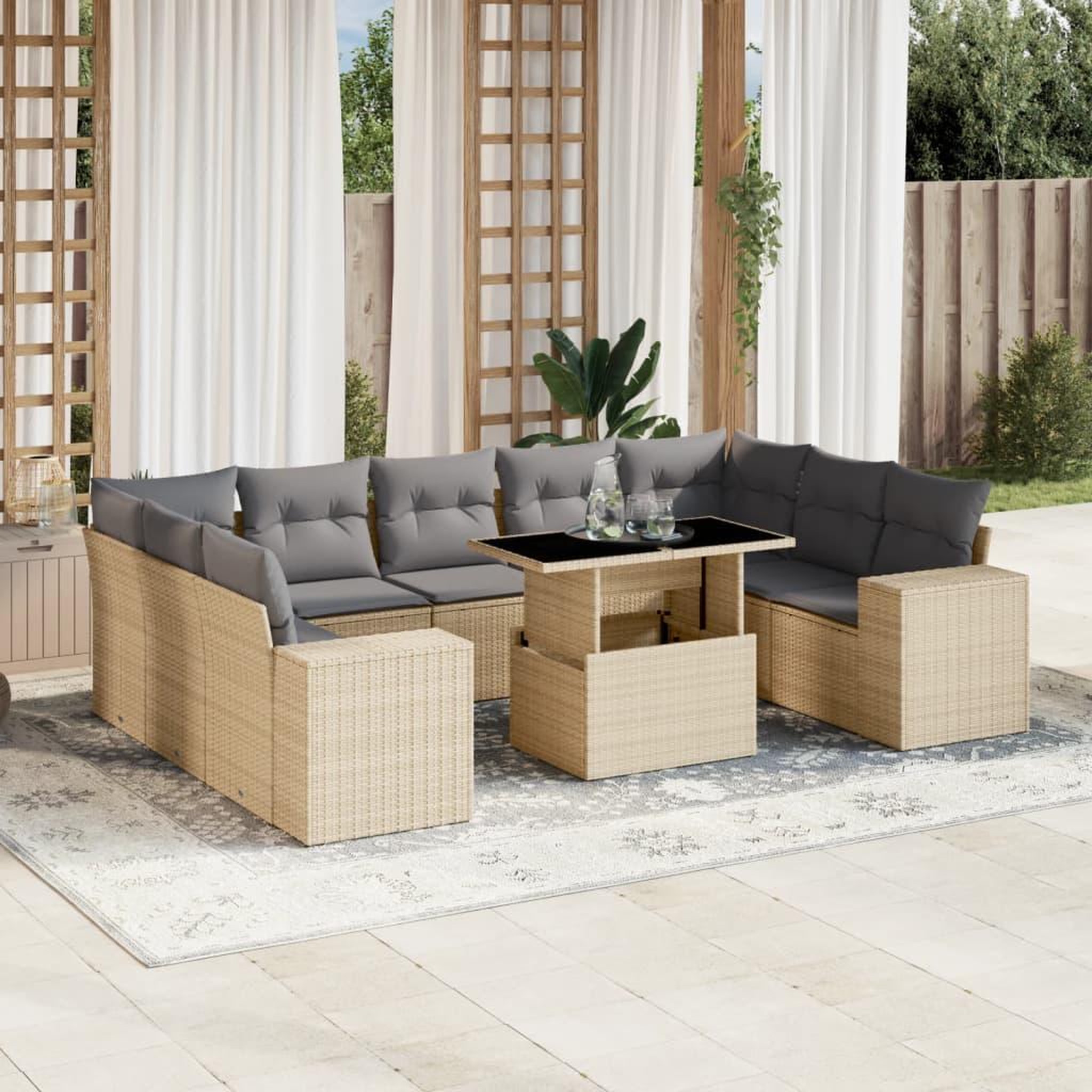 VIDAXL Salon de jardin avec coussins 10 pcs beige resine tressee