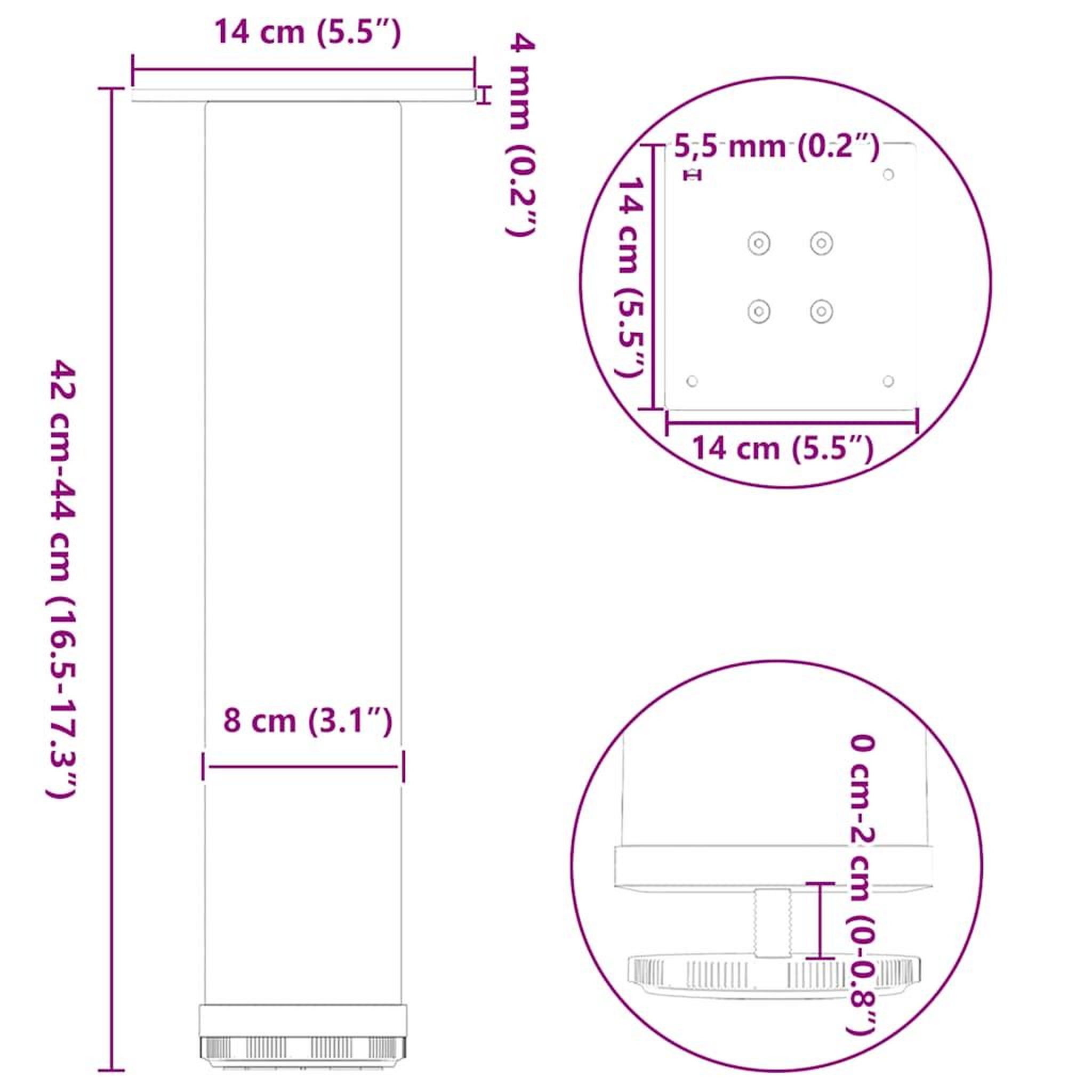 Voir la diapositive 6 : VIDAXL Pieds de table basse acier naturel 4 pcs 42-44 cm acier
