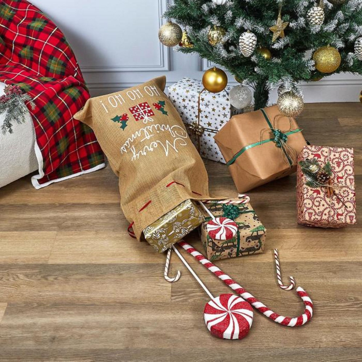 Paris Prix Lot de 2 Déco de Noël  Sucre d'Orge  68cm Blanc & Rouge