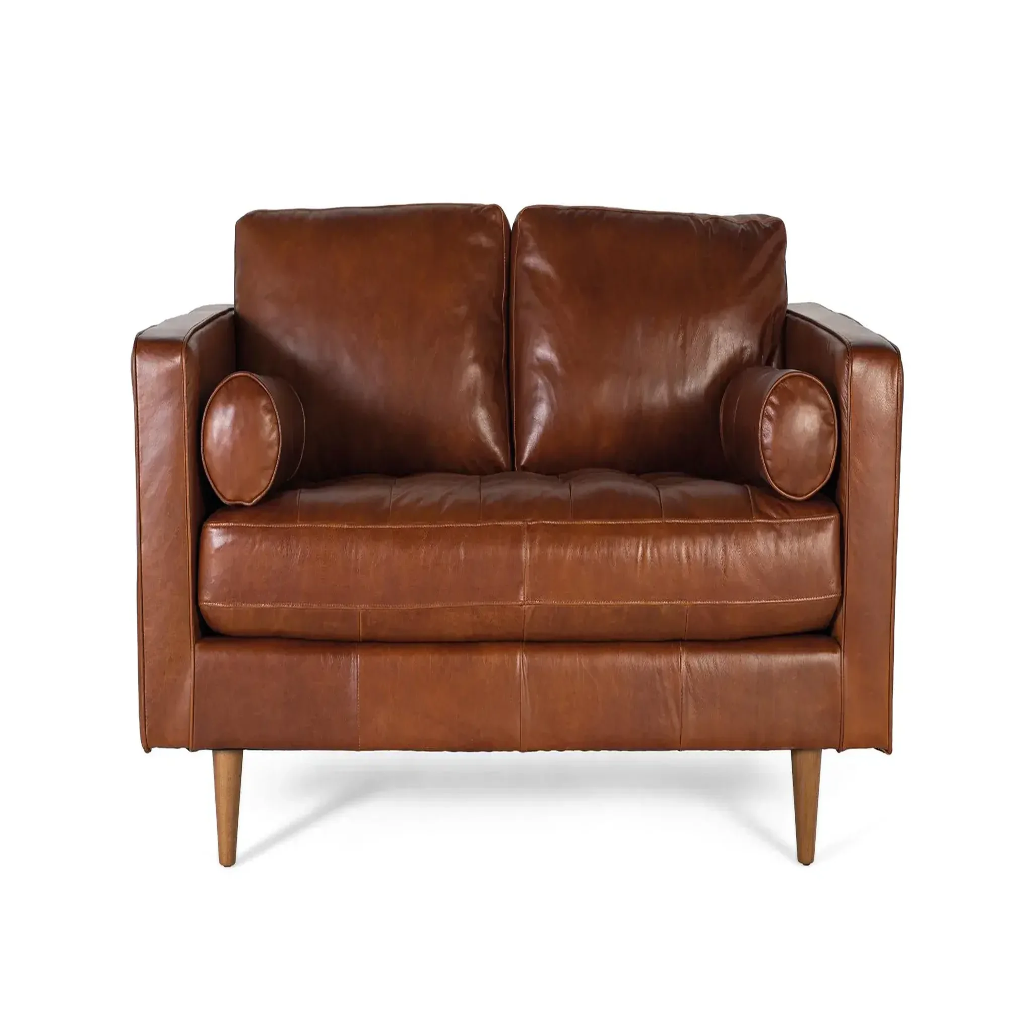 GINER Y COLOMER SL Canapé en cuir naturel, structure en bois 164cm style mid-century / rétro moderne