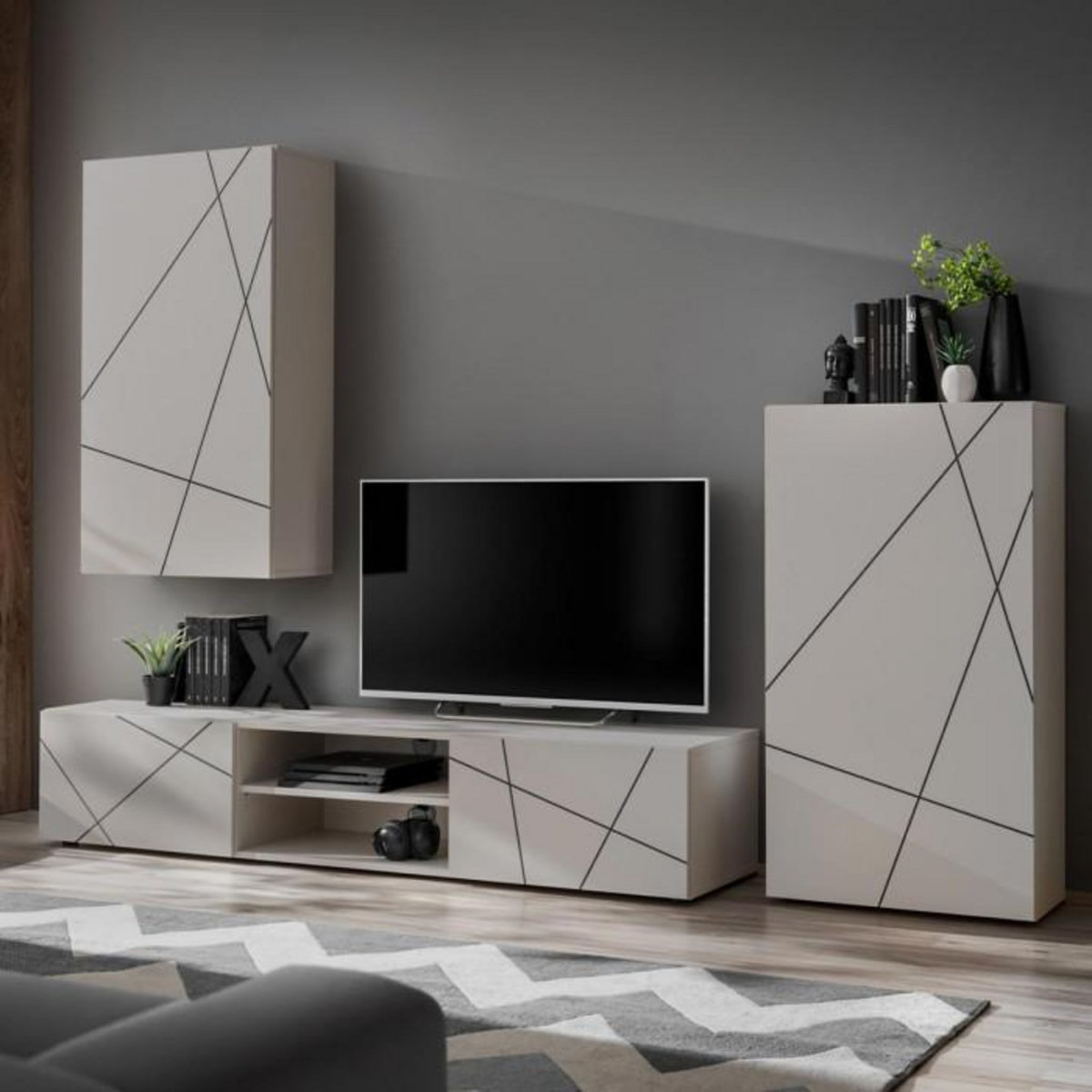 Paris Prix Ensemble Meuble TV 3P  Geo  250cm Beige