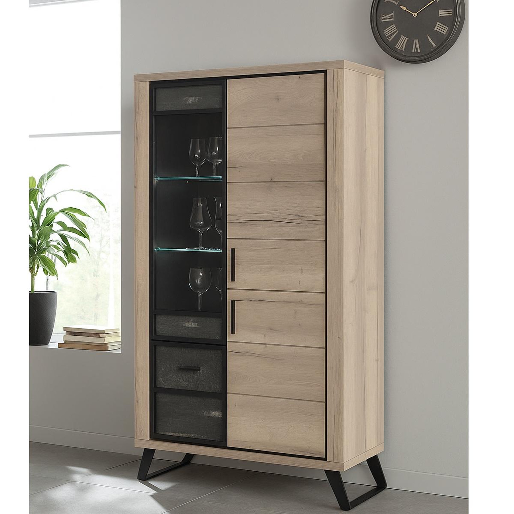 Voir la diapositive 2 : JLC KREATION Vitrine contemporaine 4 portes dont 1 vitrée + LED PERO