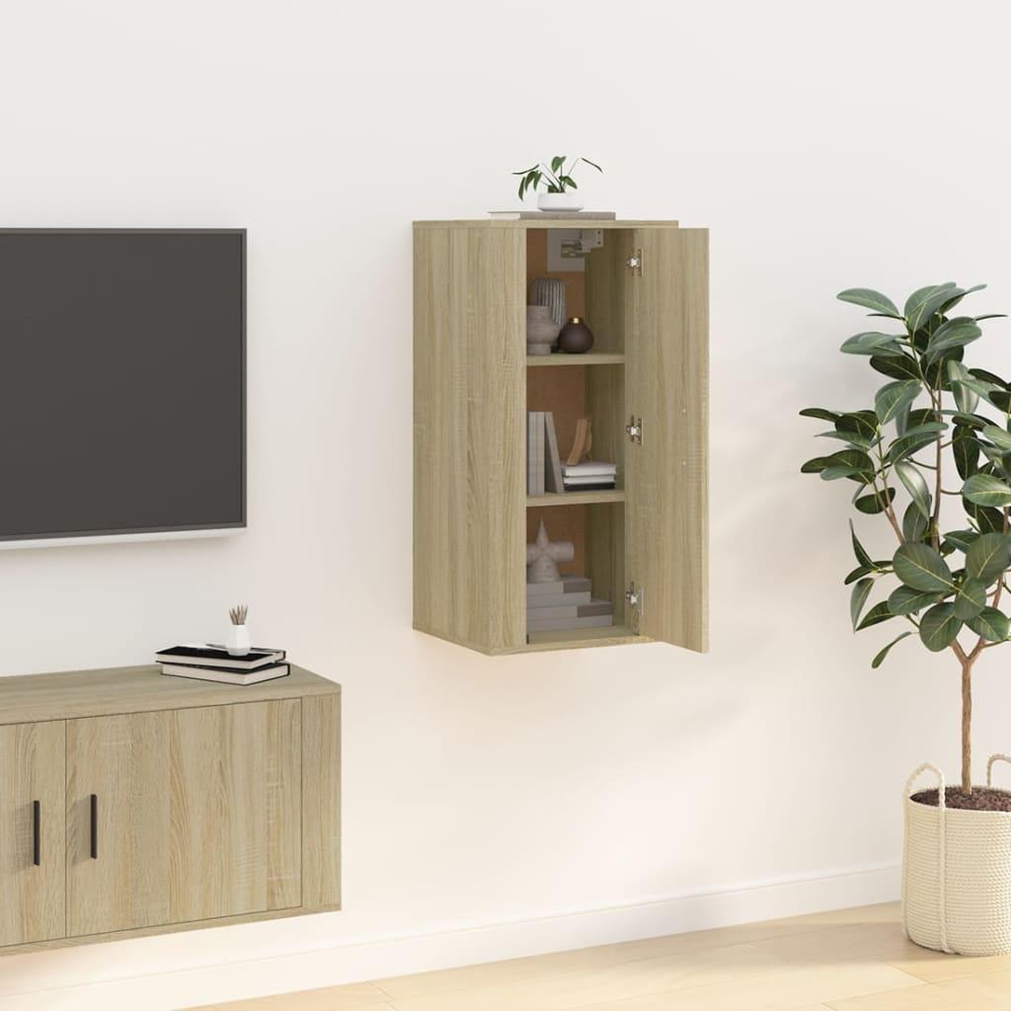 Voir la diapositive 4 : VIDAXL Meuble TV mural Chene sonoma 40x34,5x80 cm
