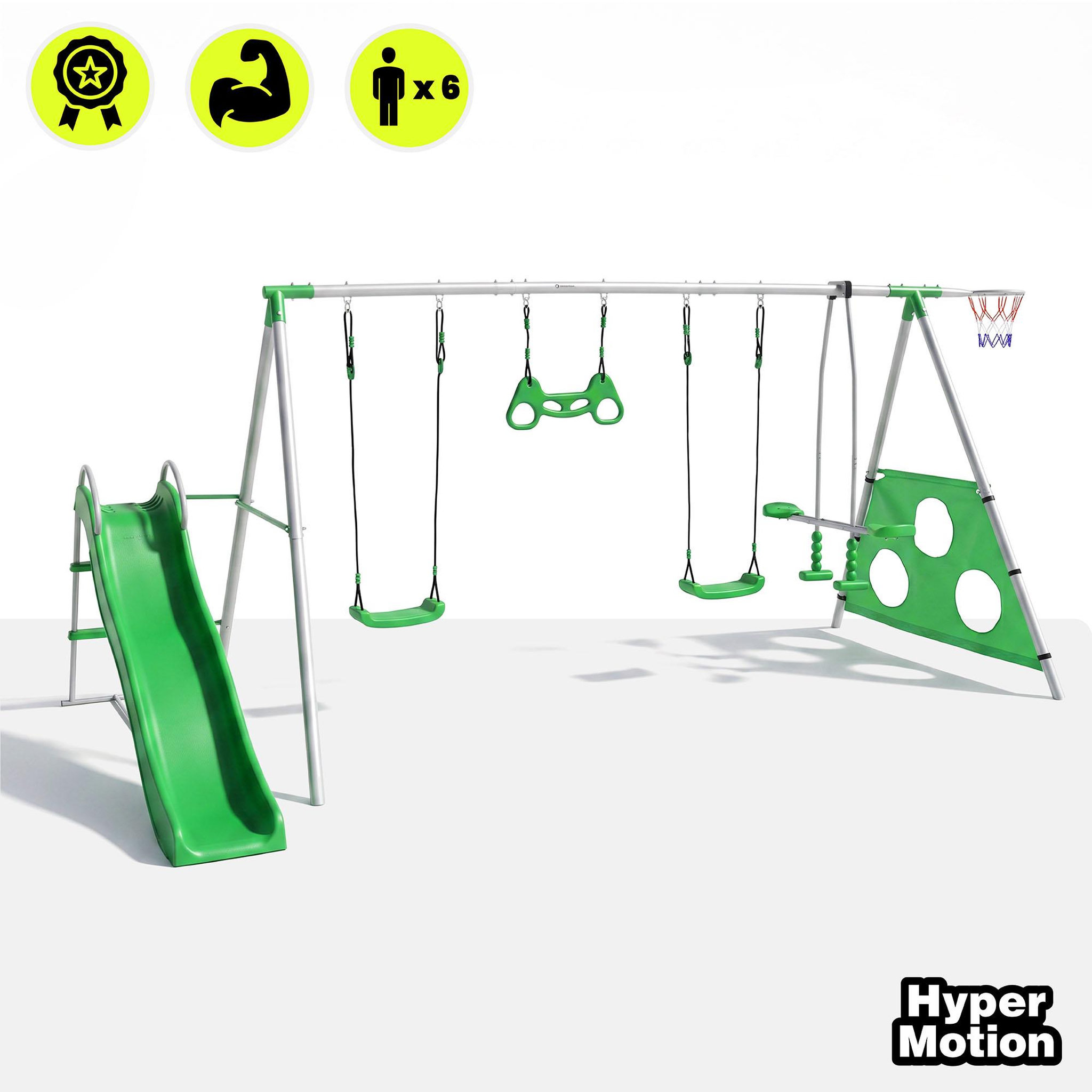 Voir la diapositive 2 : HYPERMOTION Aire de jeux de jardin XXXL avec balançoires, toboggan et accessoires sportifs