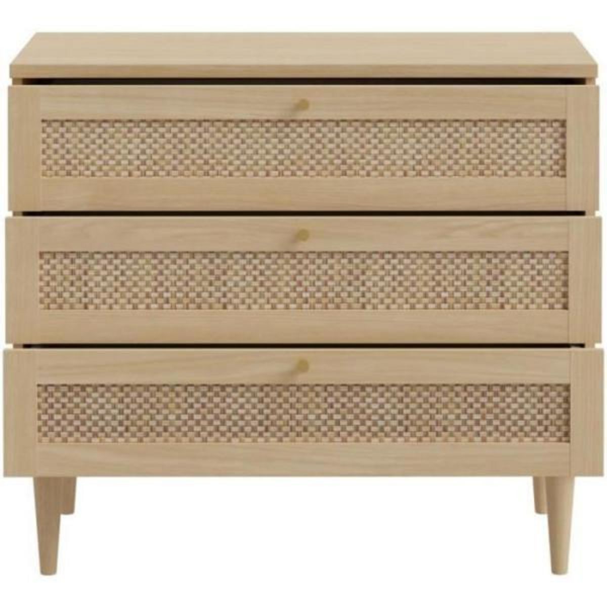 MARKET24 Commode - 3 tiroirs - Décor Chene- Cannage - L90,4 x P41,4 x H80 cm - CALASETTA