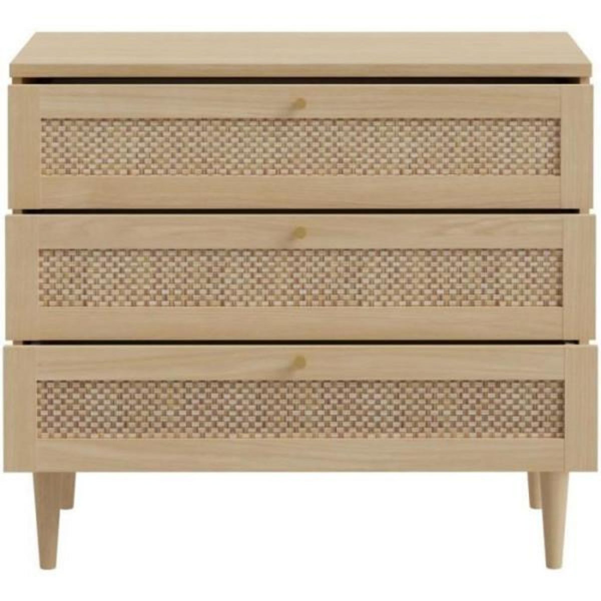 MARKET24 Commode - 3 tiroirs - Décor Chene- Cannage - L90,4 x P41,4 x H80 cm - CALASETTA