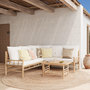 Voir la diapositive 2 : Rendez vous déco Salon de jardin blanc en bambou avec canapé d'angle et table basse-Vadella