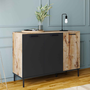 Voir la diapositive 2 : ID MARKET Buffet 110 cm OAKLAND 3 portes bois et noir design industriel