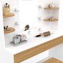 Voir la diapositive 5 : ID MARKET Coiffeuse ZELIA blanc et hêtre table de maquillage 4 étagères, miroir LED et tabouret